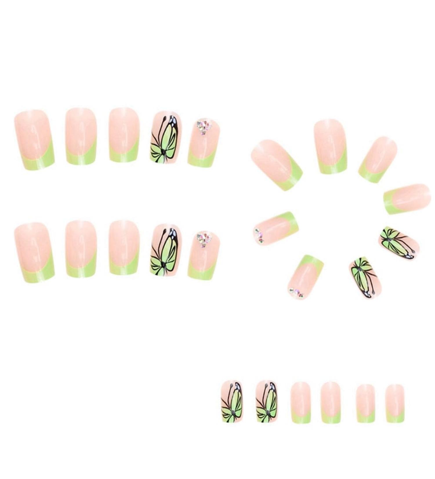 yomoe French Butterfly False Nails Long Coffin Nail Tip Detachable Press on Nails DIY Manicure Glitter Diamond Nails - Buy Online on GoSupps.com