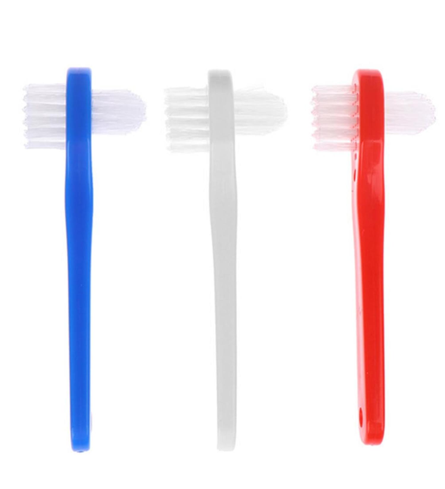 Frcolor 3st toothbrush double head brush false prosthesis cleaning brush prosthesis brush hard prosthesis stops Sub -prosthesis dental mandatory mouth cleaning plastic tool 1 piece (1 Pack) sorted color