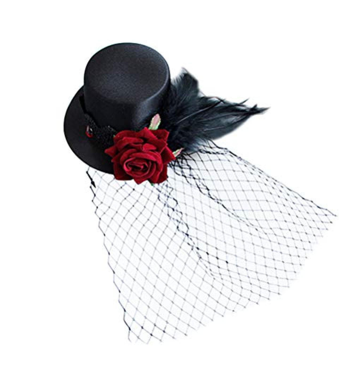 Black Veil Top Hat Hair Clip - Masquerade Halloween Accessory - Buy Online on GoSupps.com