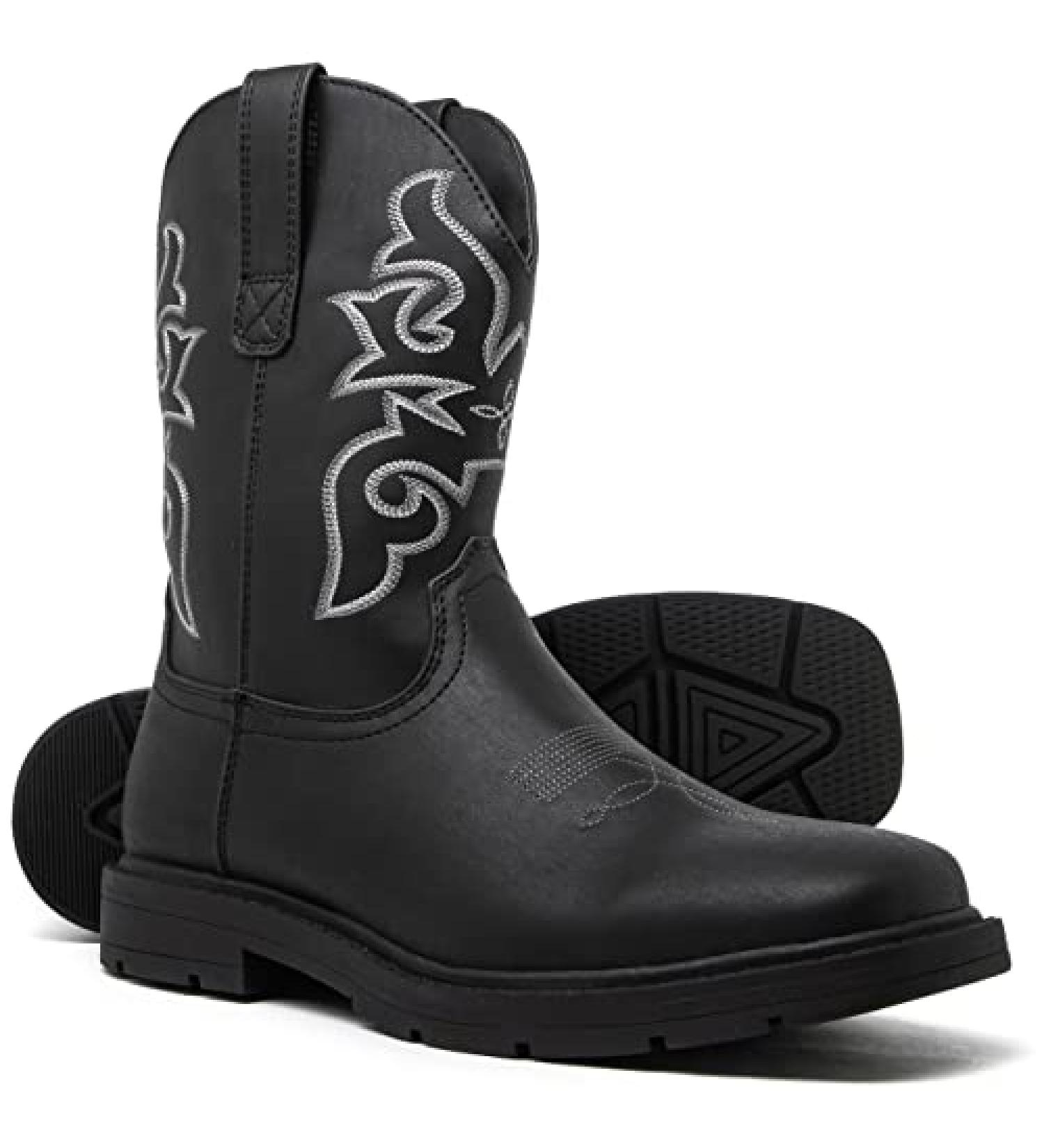 Canyon Trails Men's Square Toe Cowboy Boots | Embroidered | Durable Western Work Rodeo | Size 10 | Black - Buy Online on GoSupps.com