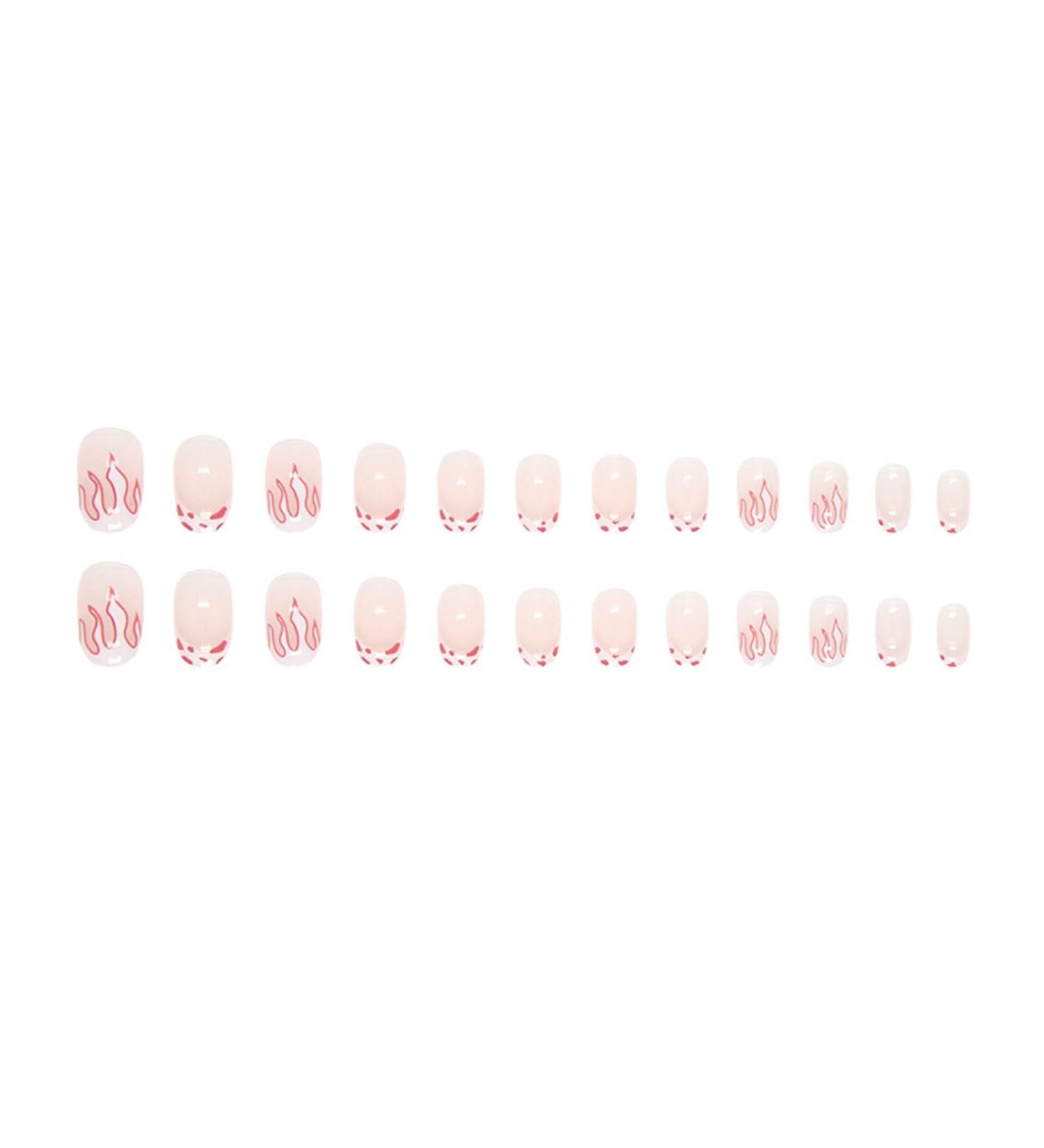 Nail Art Patches Beautiful and Fashionable Nail Patches Finger Decorations Beauty and Decorative Supplies Simple Oval French Manicure European and American Flame Pink and White Sweet Fake Nails R789 French Flame - Buy Online on GoSupps.com