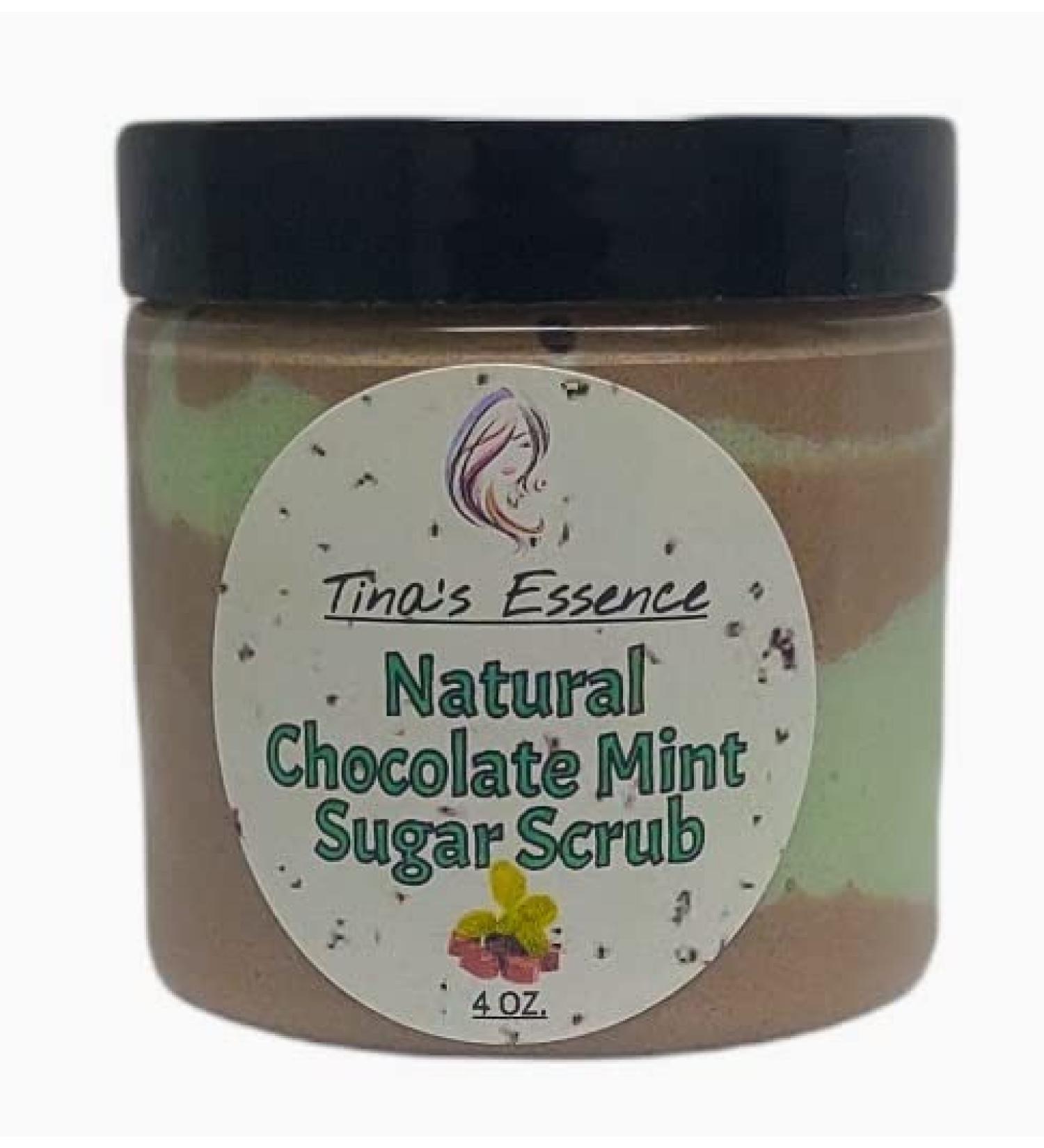 Tina's Essence Natural Chocolate Mint Sugar Scrub 4 oz. Exfoliant Cleanser Body Butter Brightens Dark Areas Chocolate Mint 1 Ounce (Pack of 1)