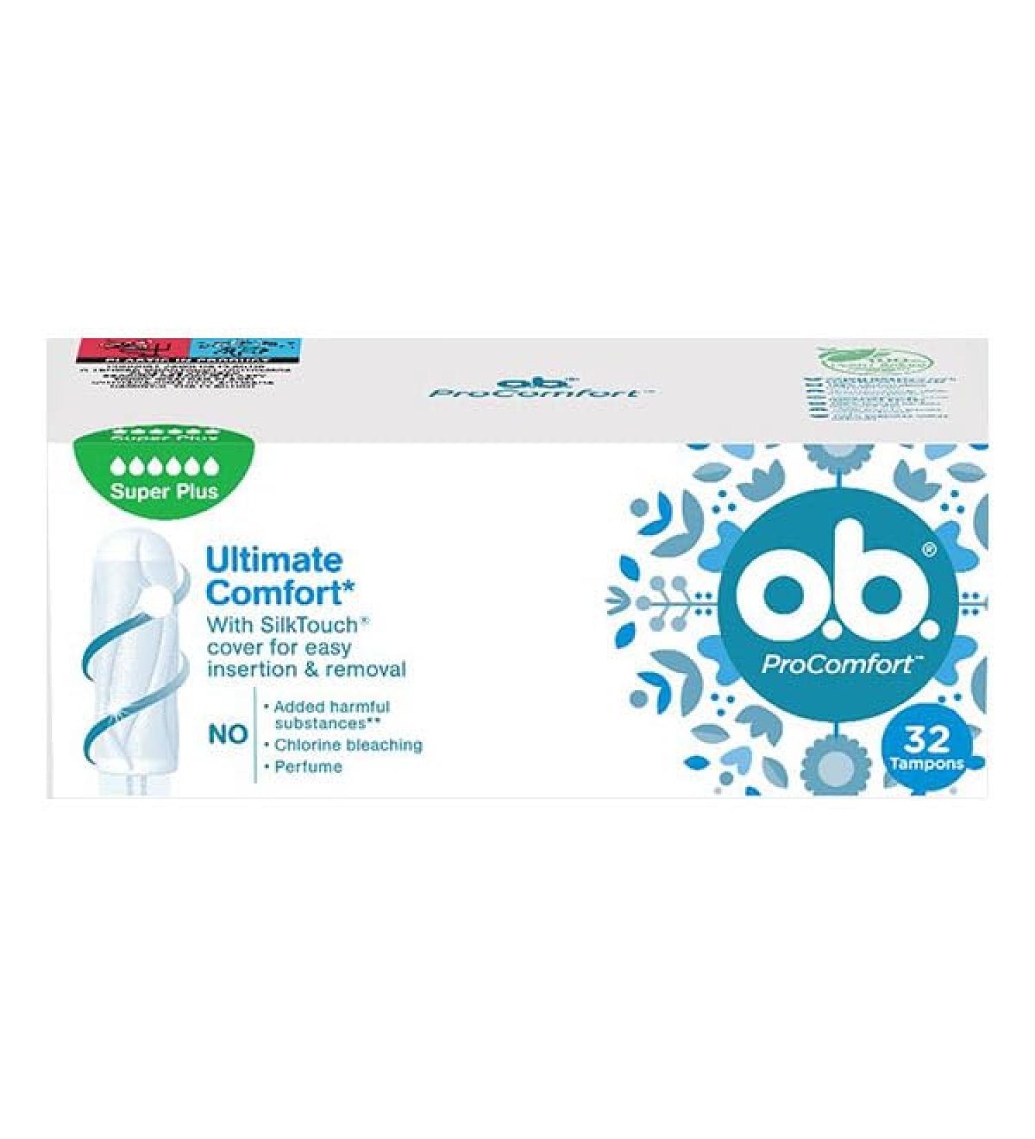 ob Original Super Plus tampons with curved grooves / For reliable protection ideal for very heavy days / Pack of 32