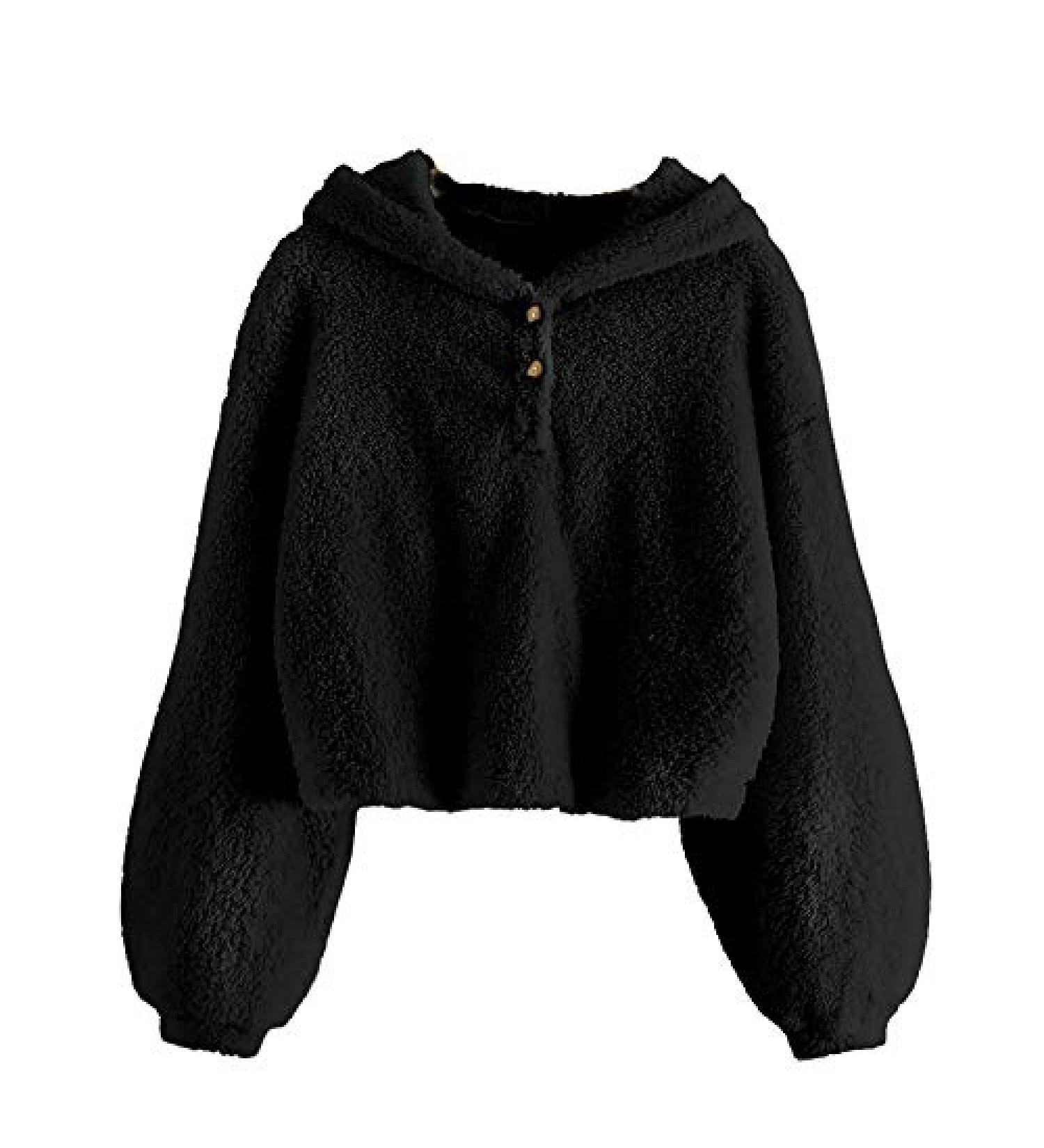 Girls' Floral Fleece Hoodie Jacket - Black, 9-10 Years | Cozy Button Down Top - Buy Online on GoSupps.com