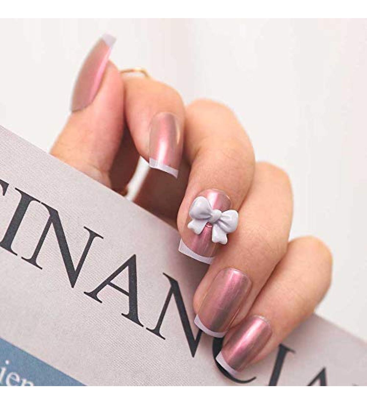 Bohend Fashion Square False Nails - Pink Bowknot Glitter Press-On Nails for Women & Girls | 24 Pcs Party Nails - Buy Online on GoSupps.com