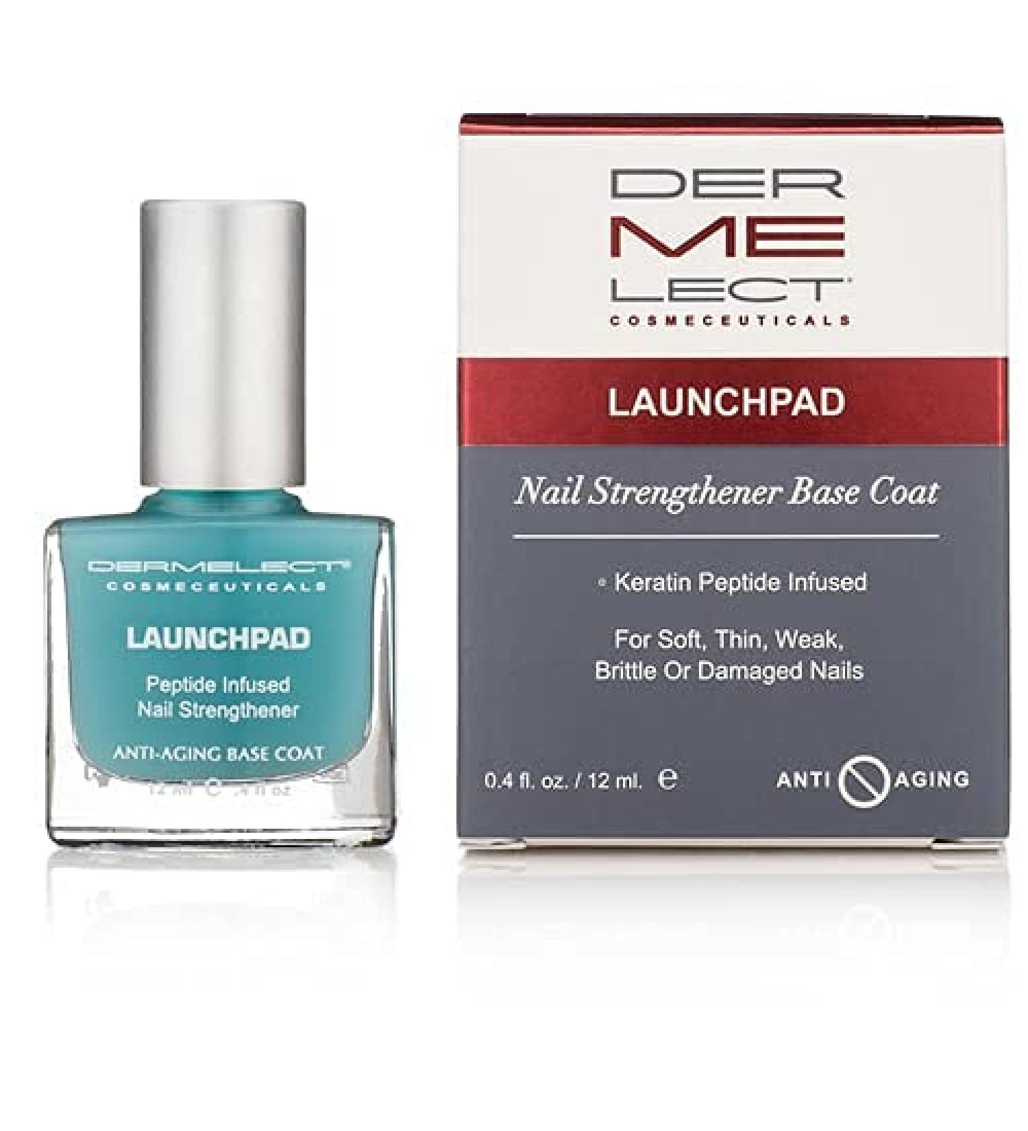 Dermelect Launchpad Nail Strengthener - 0.4 oz | Keratin Protein Peptides Base Coat for Weak, Thin, Brittle Nails - Buy Online on GoSupps.com