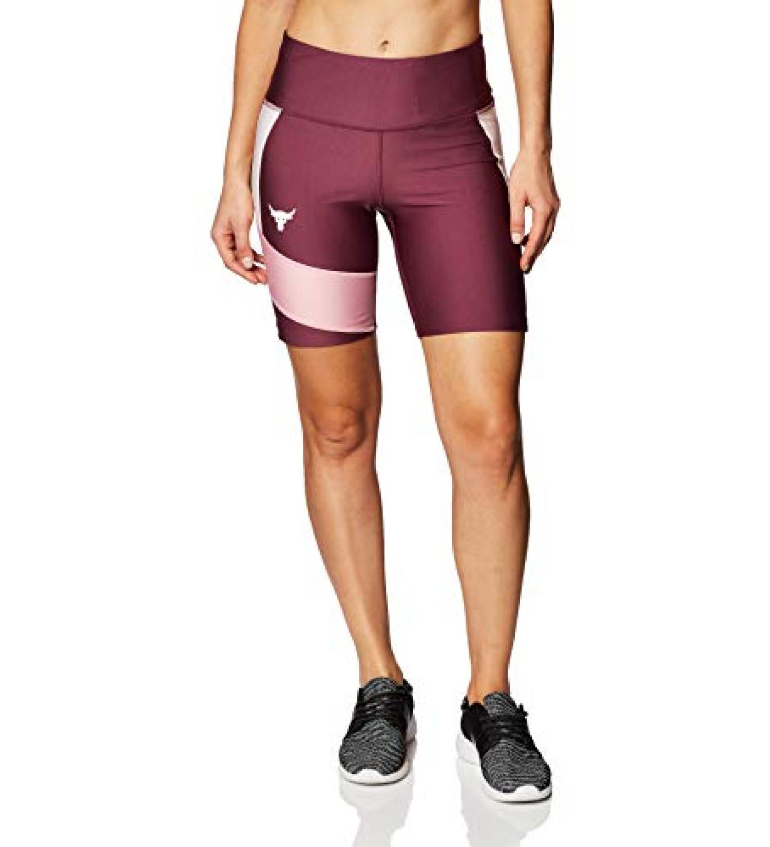 Under Armour Project Rock Women's High Rise Compression Shorts - Maroon/Pink (Size L) - Buy Online on GoSupps.com