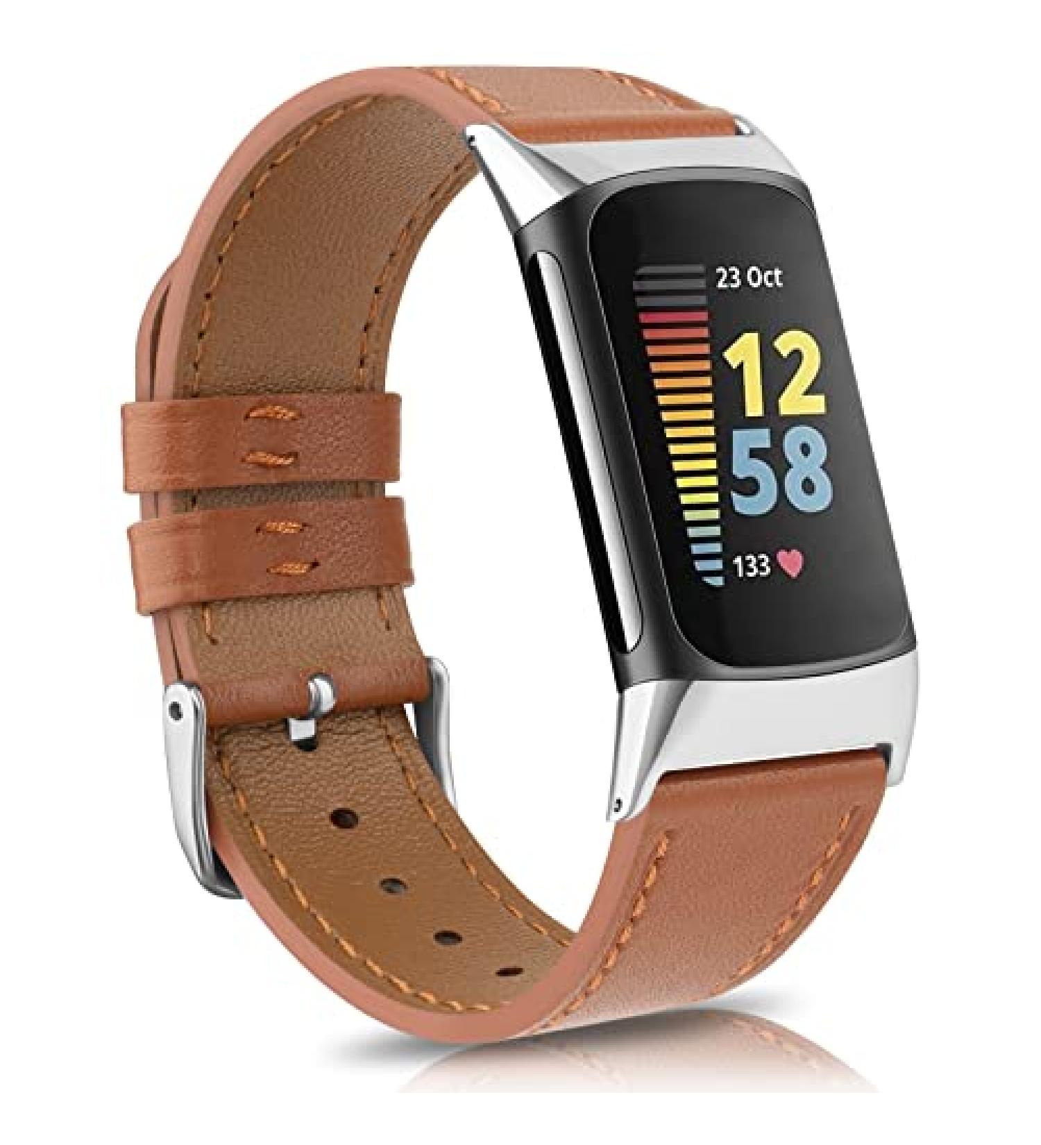 Tobfit Genuine Leather Band for Fitbit Charge 5 - Brown | Replacement Watchband Straps for Men and Women | Fits Wrist Sizes 5.7 - 8.7 | Accessories for Fitbit Charge 5 - Buy Online on GoSupps.com
