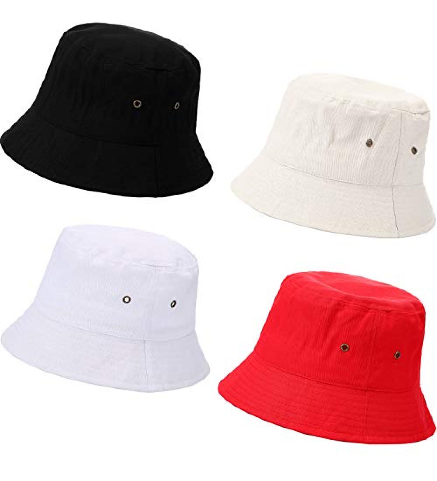 4-Piece Bucket Hat Set for Men, Women, and Kids - Sun Beach Travel Fishing Hats (Black, White, Beige, Red) - Buy Online on GoSupps.com