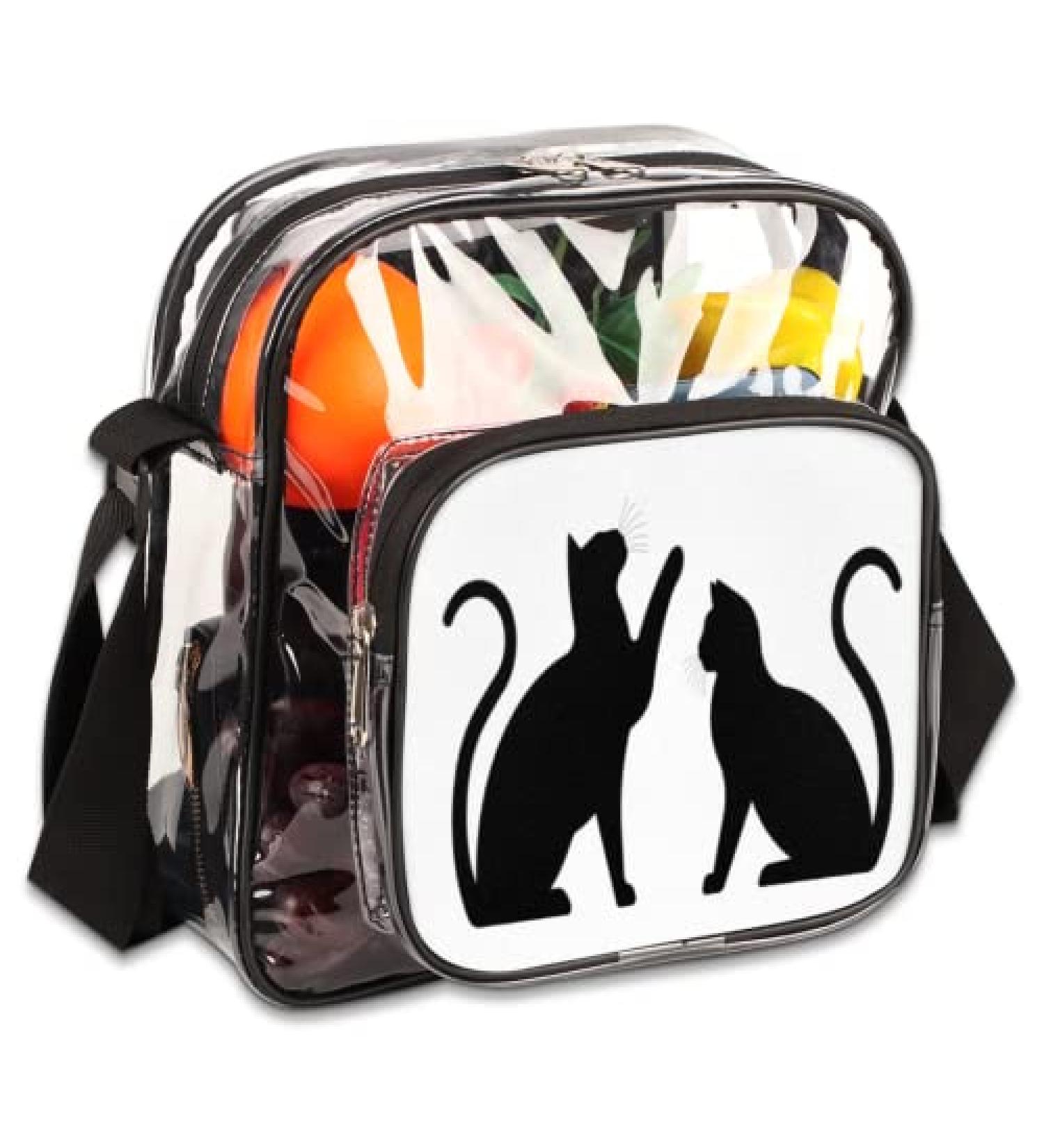 Stylish Clear Crossbody Stadium Bag | Animal Black Cats Print | Approved for Sports, Concerts & Travel - Buy Online on GoSupps.com
