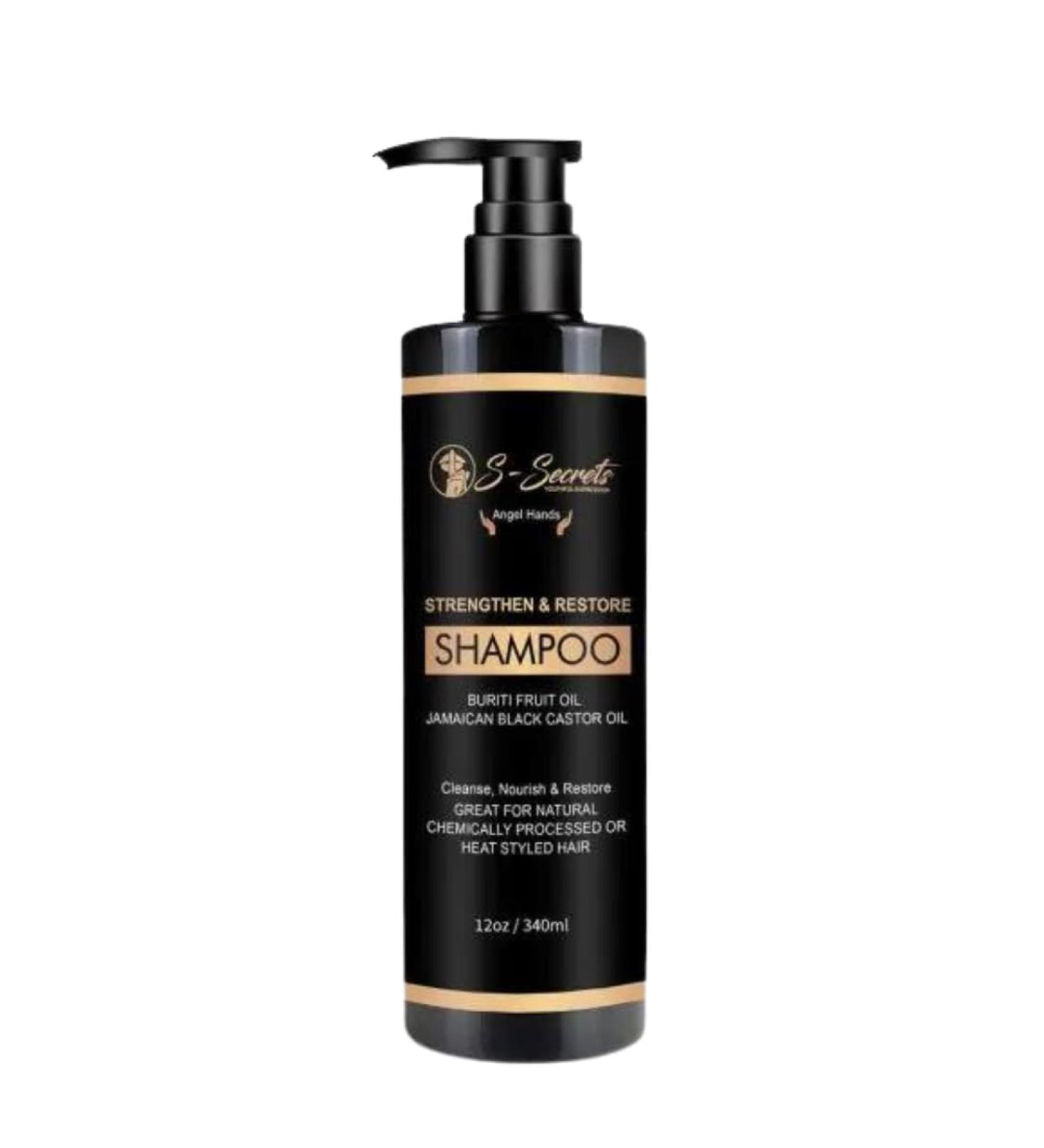 S-Secrets Strengthen & Restore Shampoo | Buriti Fruit Jamaican Black Castor Oil & Shea Butter | Ideal for Kinky Curly & Wavy Hair | Scalp Health & Hair Strengthening - Buy Online on GoSupps.com