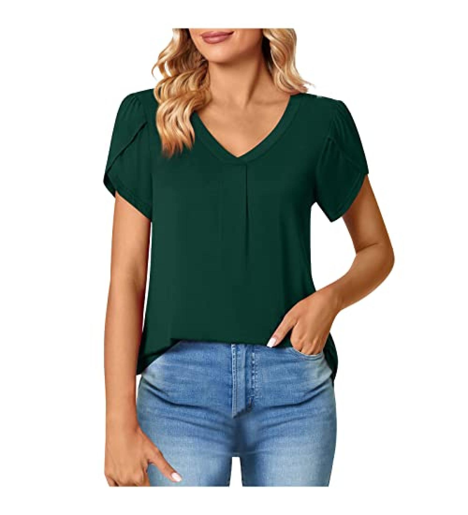 Womens Petal Short Sleeve Blouse Tunic Top - Stylish Army Green Amazon Liquidation Deal - Buy Online on GoSupps.com