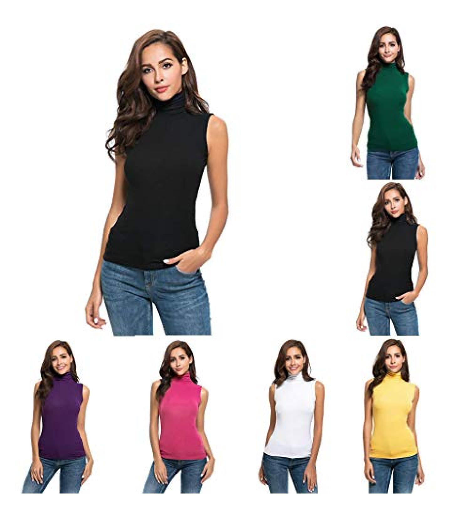 Angxiwan Women's Slim Fit Turtleneck Tank Top - Sleeveless Solid Color Blouse | Black XL - Buy Online on GoSupps.com
