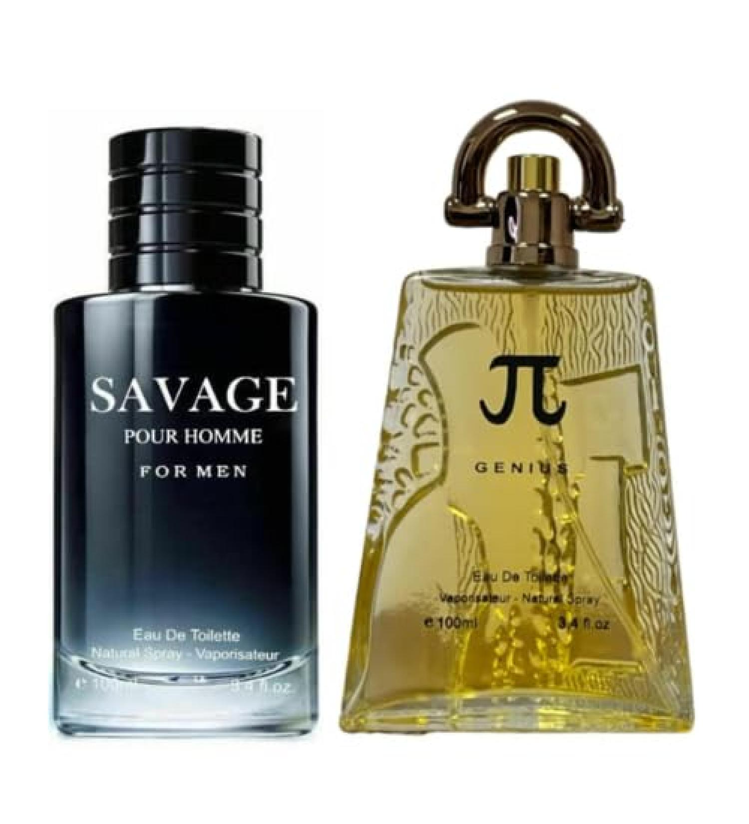 Savage Cologne for Men + PI by Genius Cologne for Men Eau De Toilette Spray 3.4 Fl Oz each (Pack of 2)