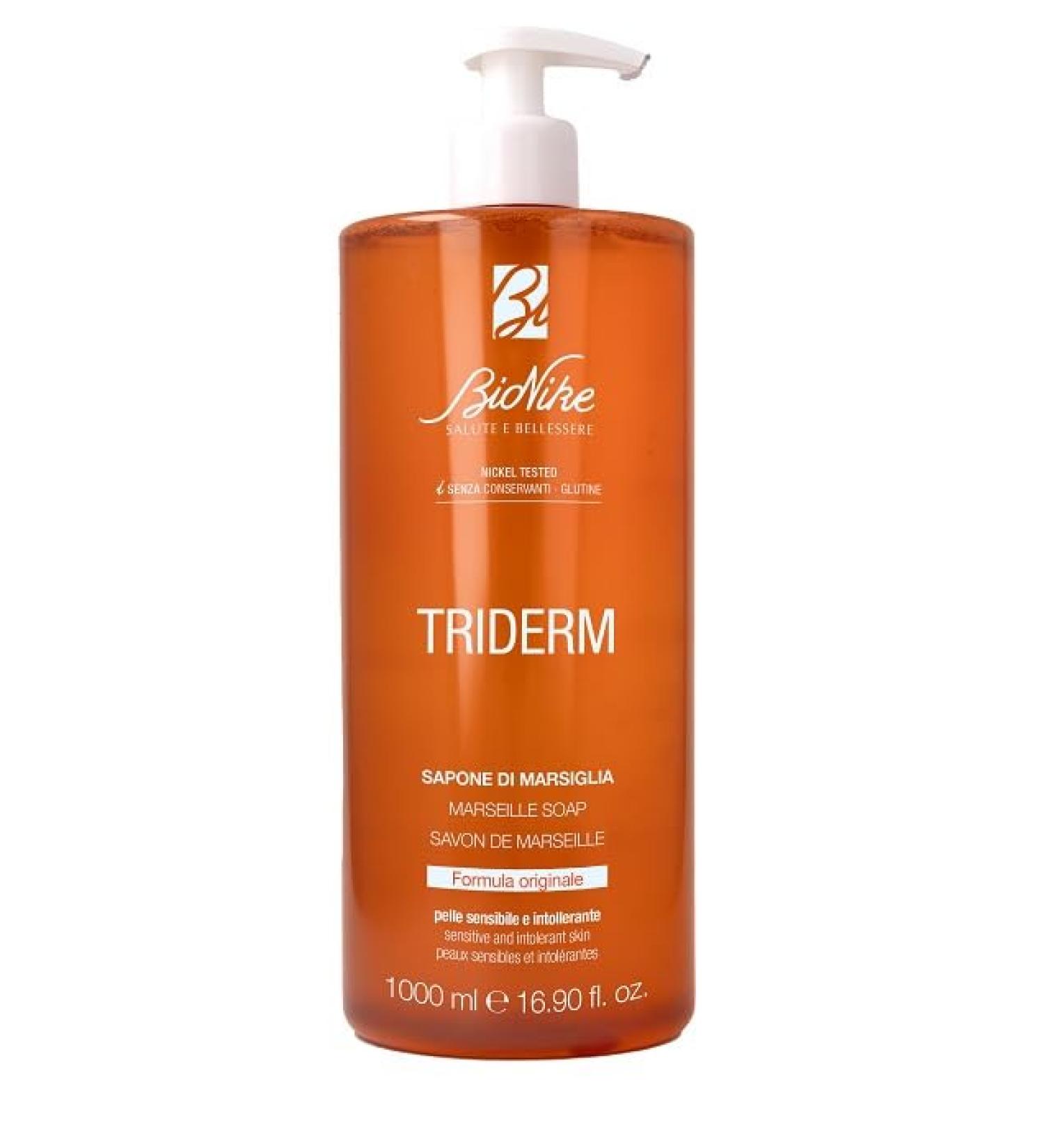 Special offer: 1000ml Bionike Triderm Marseille liquid soap for sensitive and intolerant skin gentle cleanser with protective and moisturizing action provides softness.