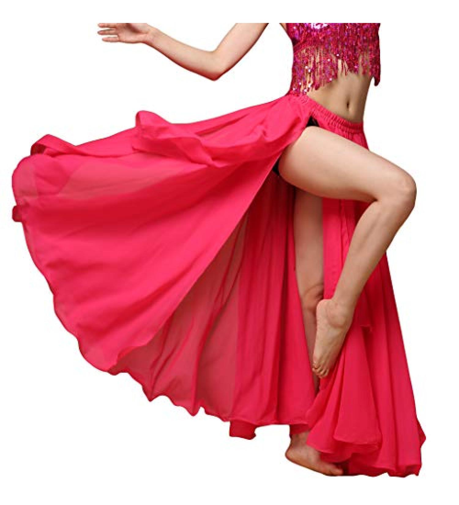Wuchieal Women's Belly Dance Costume Chiffon Skirt - Dark Pink One Size - Buy Online on GoSupps.com