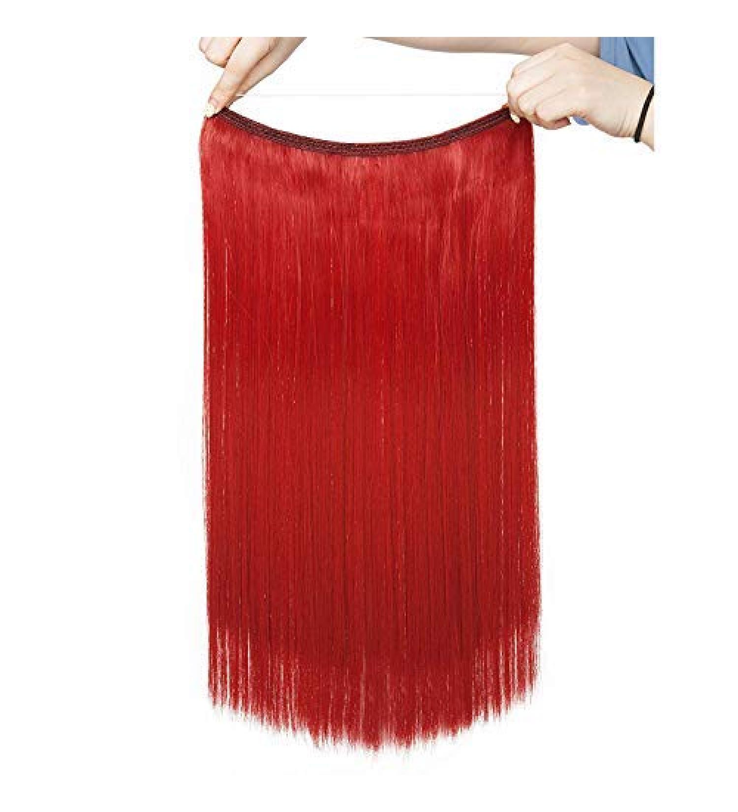 One Piece Wire In Hair Extensions - No Clip No Glue - Invisible Extension Straight Hairpiece String Heat-Resistant For Women Ladies 20" Inch/50CM Dark Red  - Buy Online on GoSupps.com