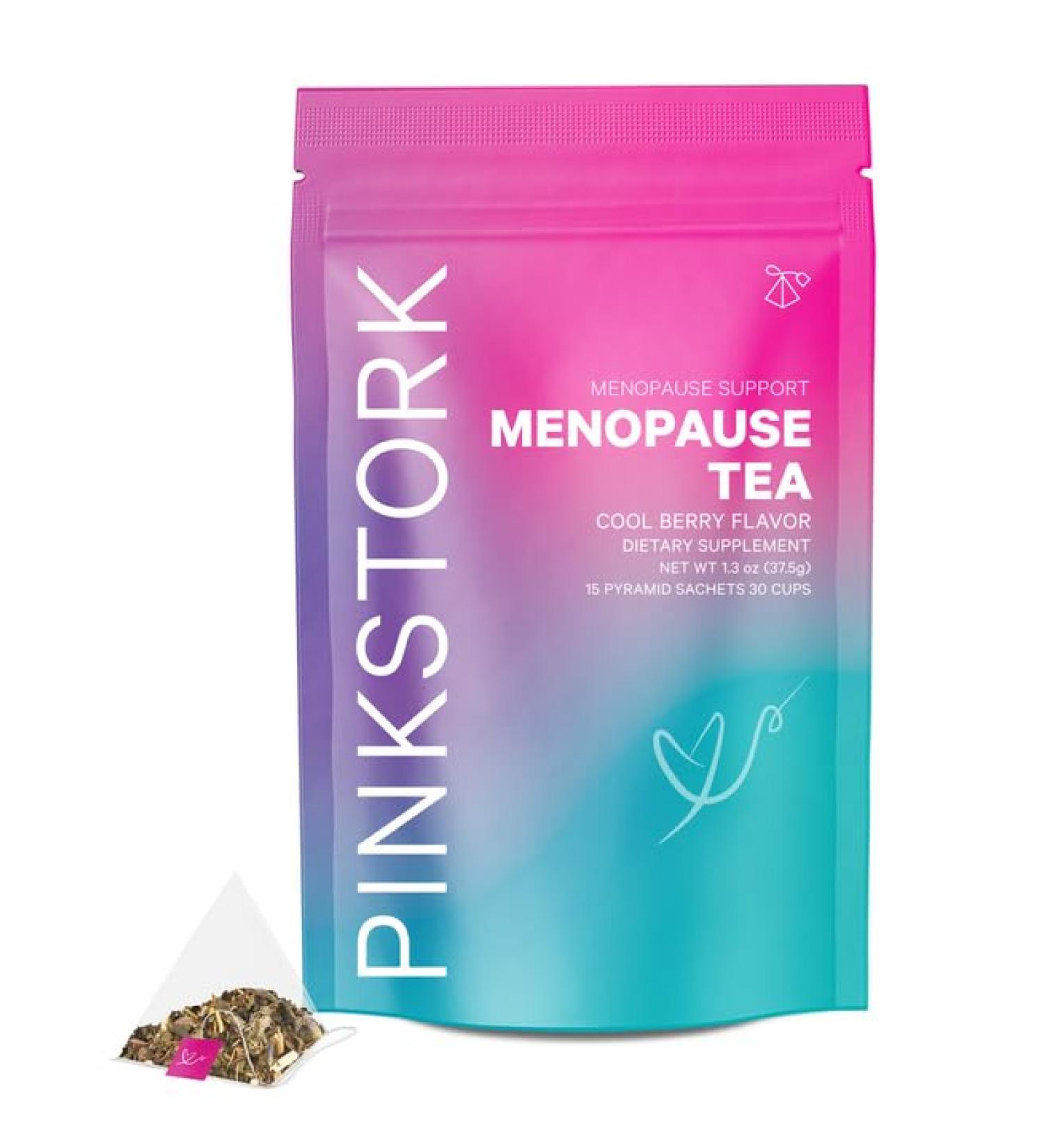 Pink Stork Menopause Support Tea - Organic Blend with Black Cohosh & Dong Quai for Hot Flash Relief, Stress & Mood Support - 15 Sachets - Buy Online on GoSupps.com