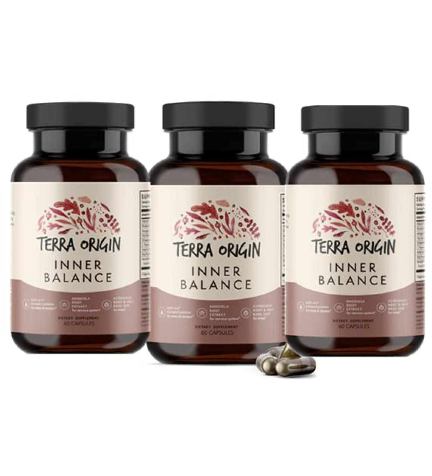 TERRA ORIGIN Inner Balance Supplement Capsules | Stress Relief Formula with Rhodiola, Astragalus, Holy Basil & Ashwagandha | 90 Servings - Buy Online on GoSupps.com