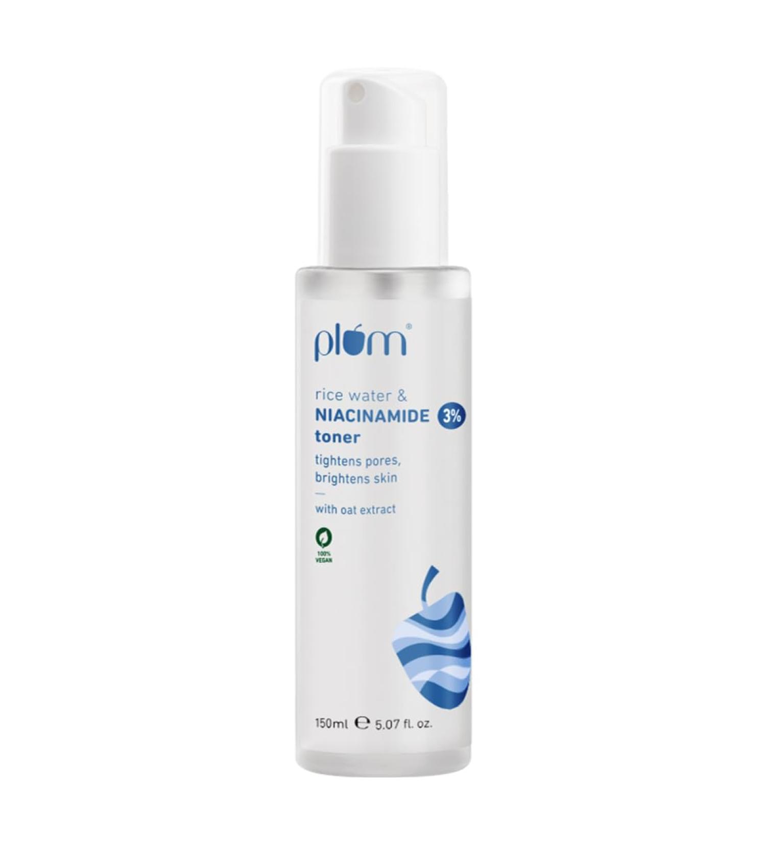 Plum 3% Niacinamide Toner with Rice Water | Vitamin B3 with Japanese Fermented Rice Water | For Clear Blemish-Free Bright & Hydrated Skin | Refines & Tightens Pores | Fragrance-Free | all skin types - Buy Online on GoSupps.com