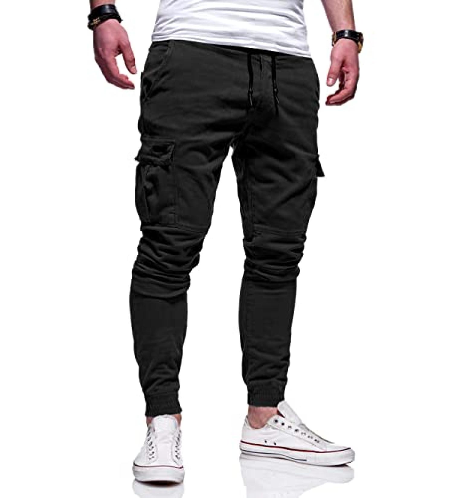 BUXKR Men's Black Cargo Pants - Casual Hiking Joggers for Men - Size Large - Buy Online on GoSupps.com