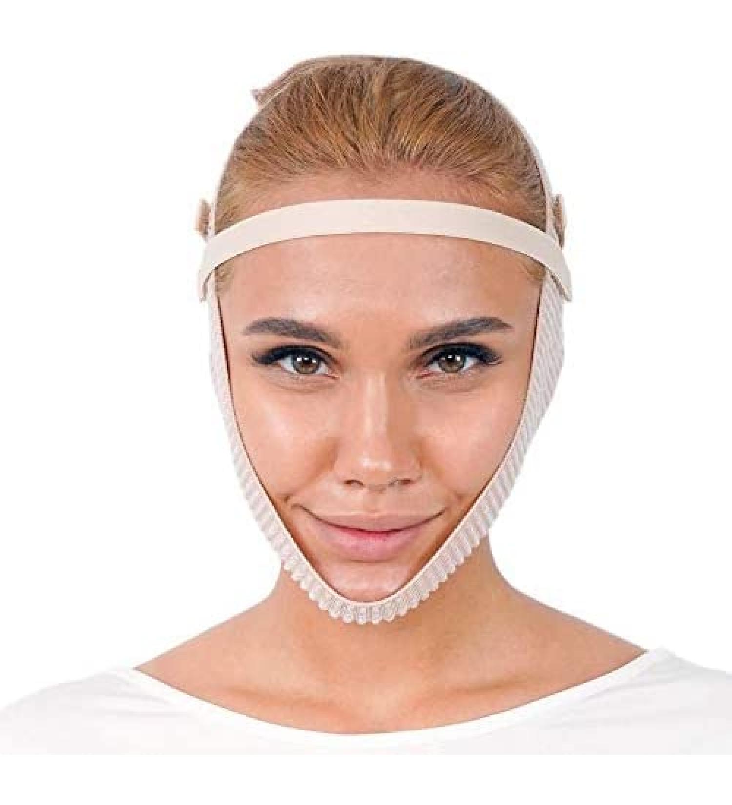 Post Surgery Chin Compression Garment, Chin Strap Band, Face Lift Kit, Chin Lift, Face Slimmer, Jowl Tightening (Beige)