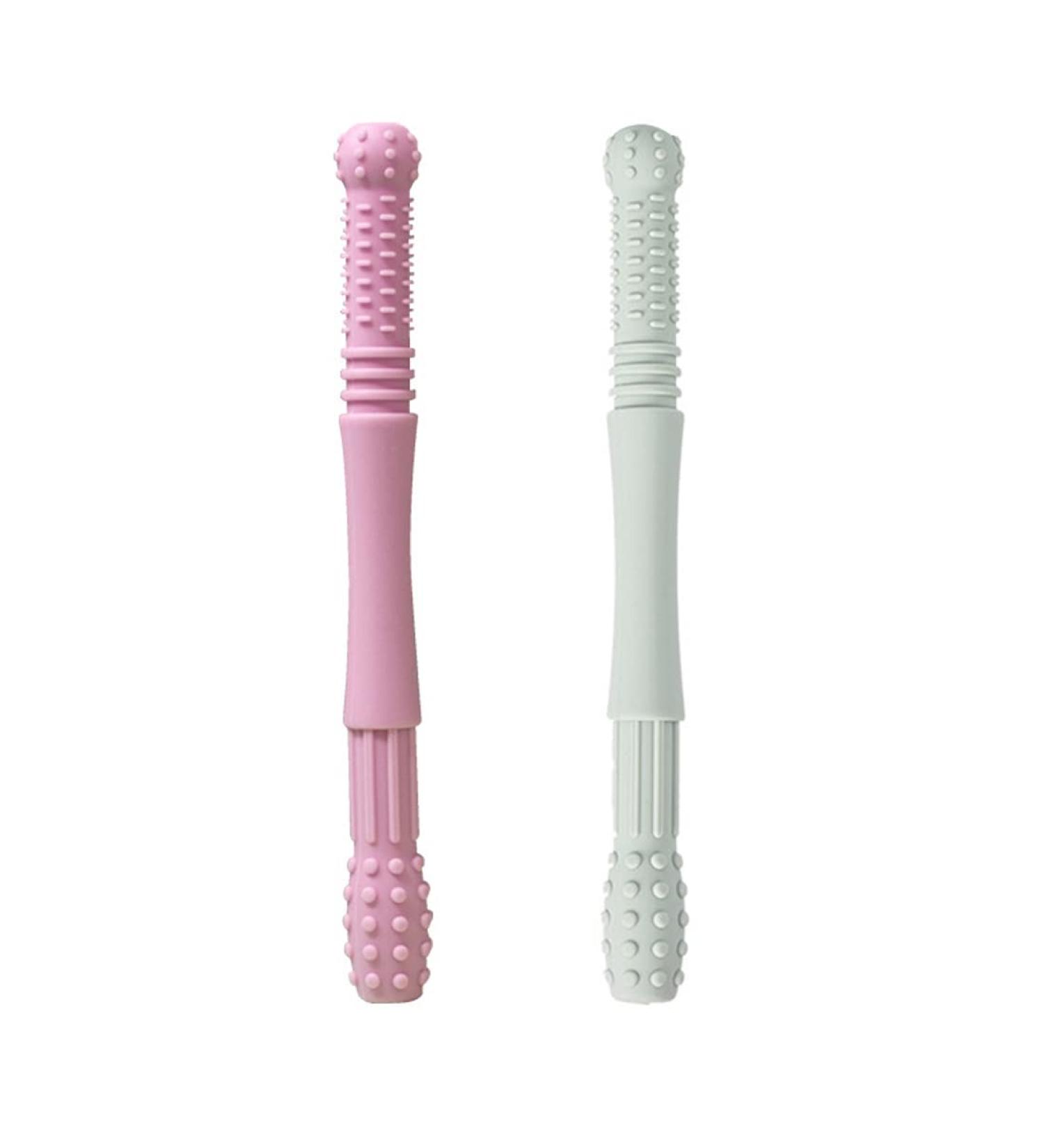 2-Pack Silicone Baby Bite Rings - BPA-Free Dental Aids with Cleaning Brush - Organic Pink & Green Unisex Teething Tubes - Buy Online on GoSupps.com