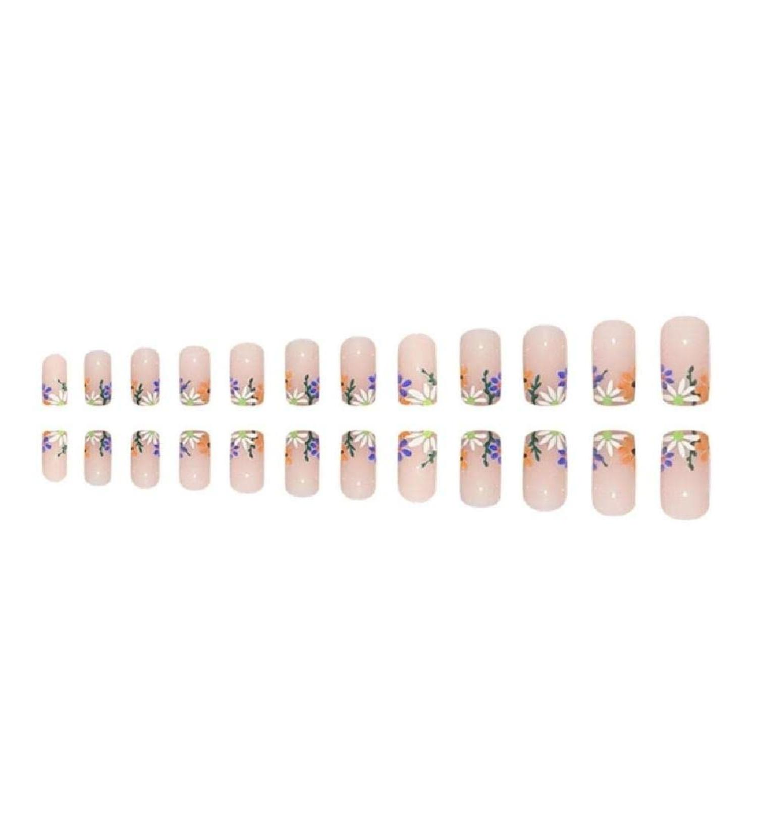 24Pcs/Box Fake Nails Press on Short Reusable with Designs Set French Artificial Wearable Fake Nail Stick-on Nails Tips Press on Nails for Wide Nail beds Long Length Cute Designs Summer - Buy Online on GoSupps.com