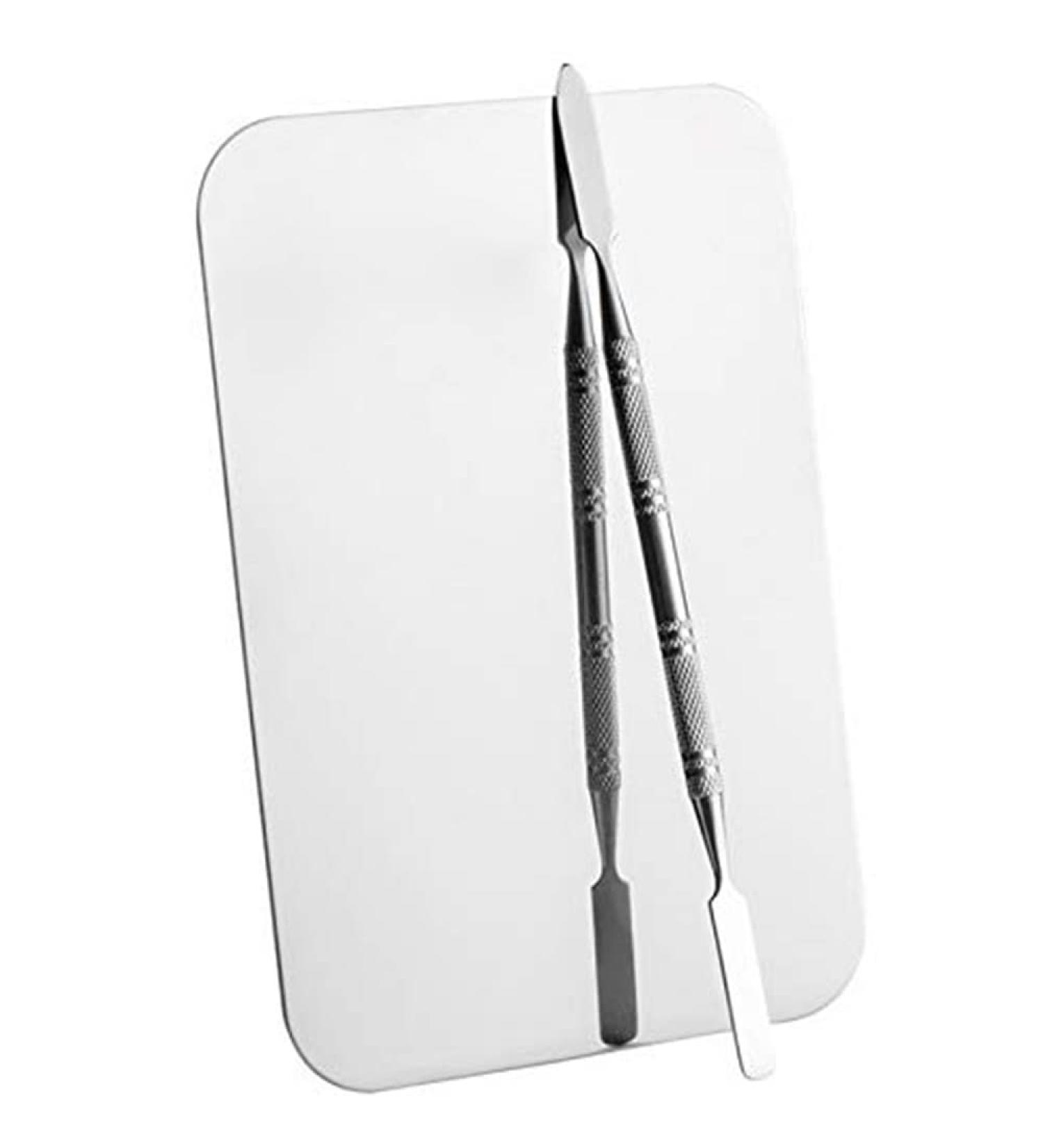 Makeup Palette Small Stainless Steel Cosmetic Spatula Rectangle Shape Foundation Mixing Plate Tool - Buy Online on GoSupps.com