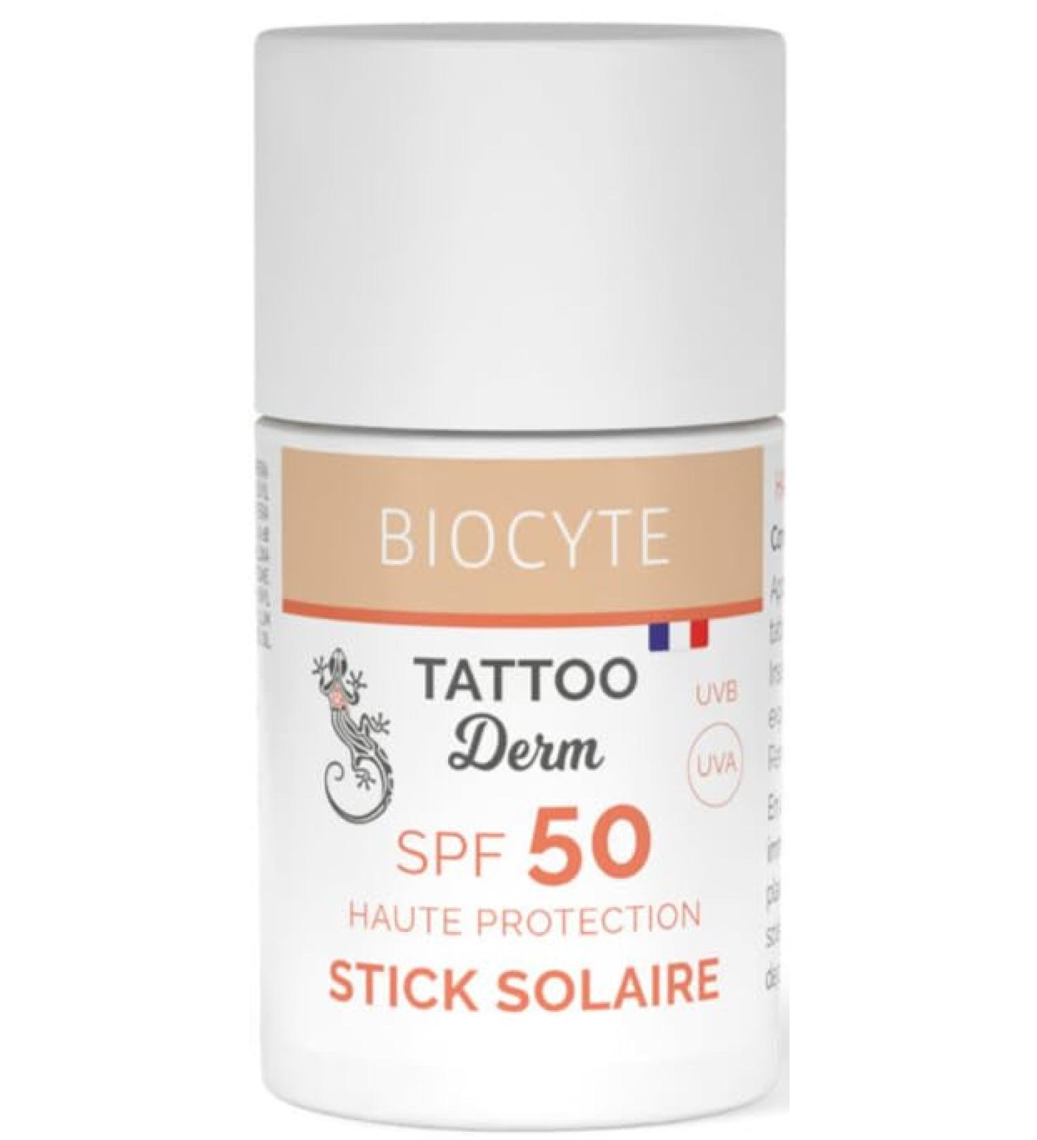 BIOCYTE Tattoo Stick Solaire SPF 50 - Protection Solaire Tatouage Huile De Coco - Tous Types De Peau - R sistant A L'Eau & Fini Invisible Non Gras - 18g - Buy Online on GoSupps.com