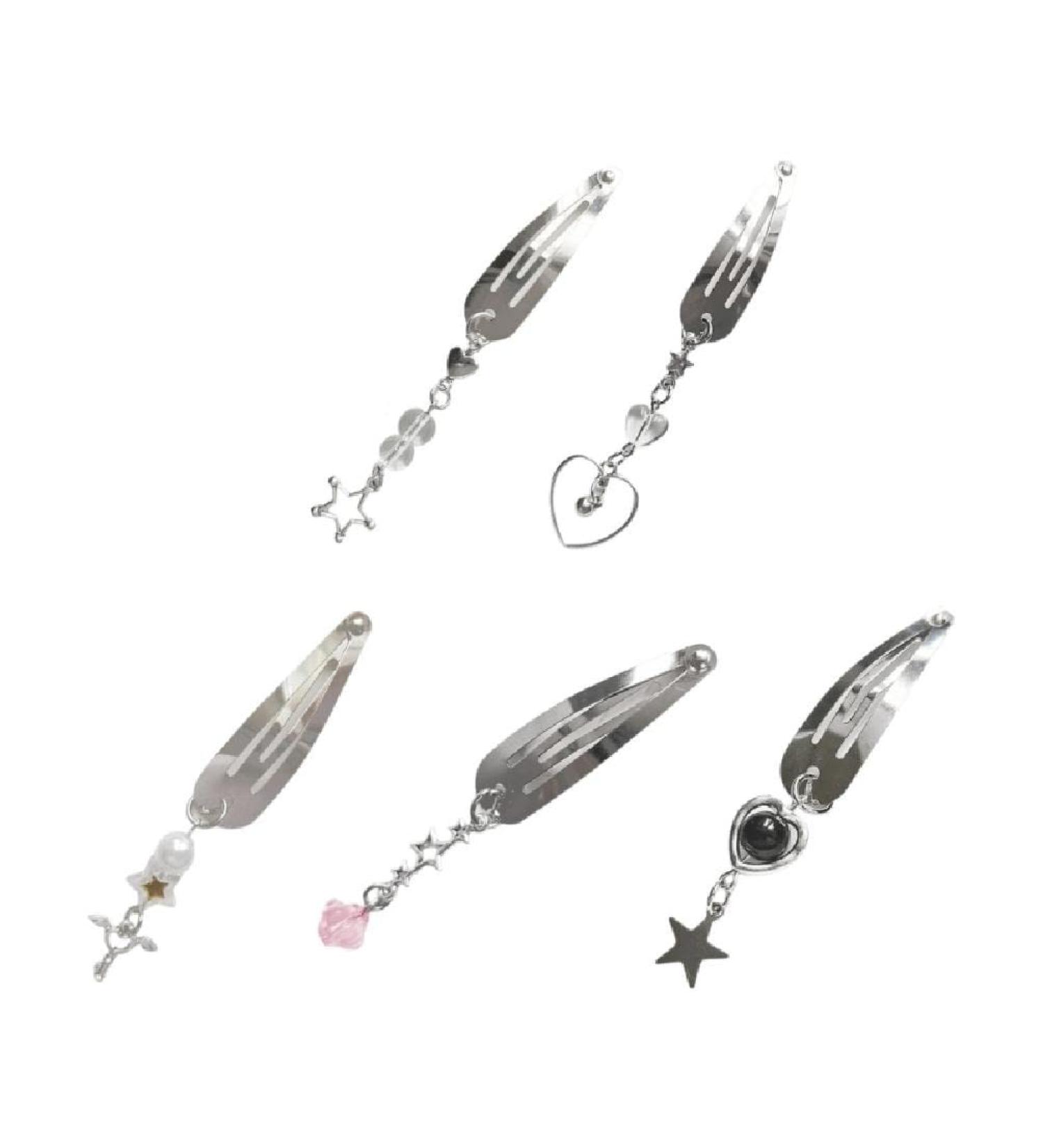 Y2K Snap Hair Clip for Women Hair Barrette Clip for Thick Thin Hair Hollow Star Bead-Silver Barrette Exquisite Hair Clip Heart Hair Barrettes for Women - Buy Online on GoSupps.com