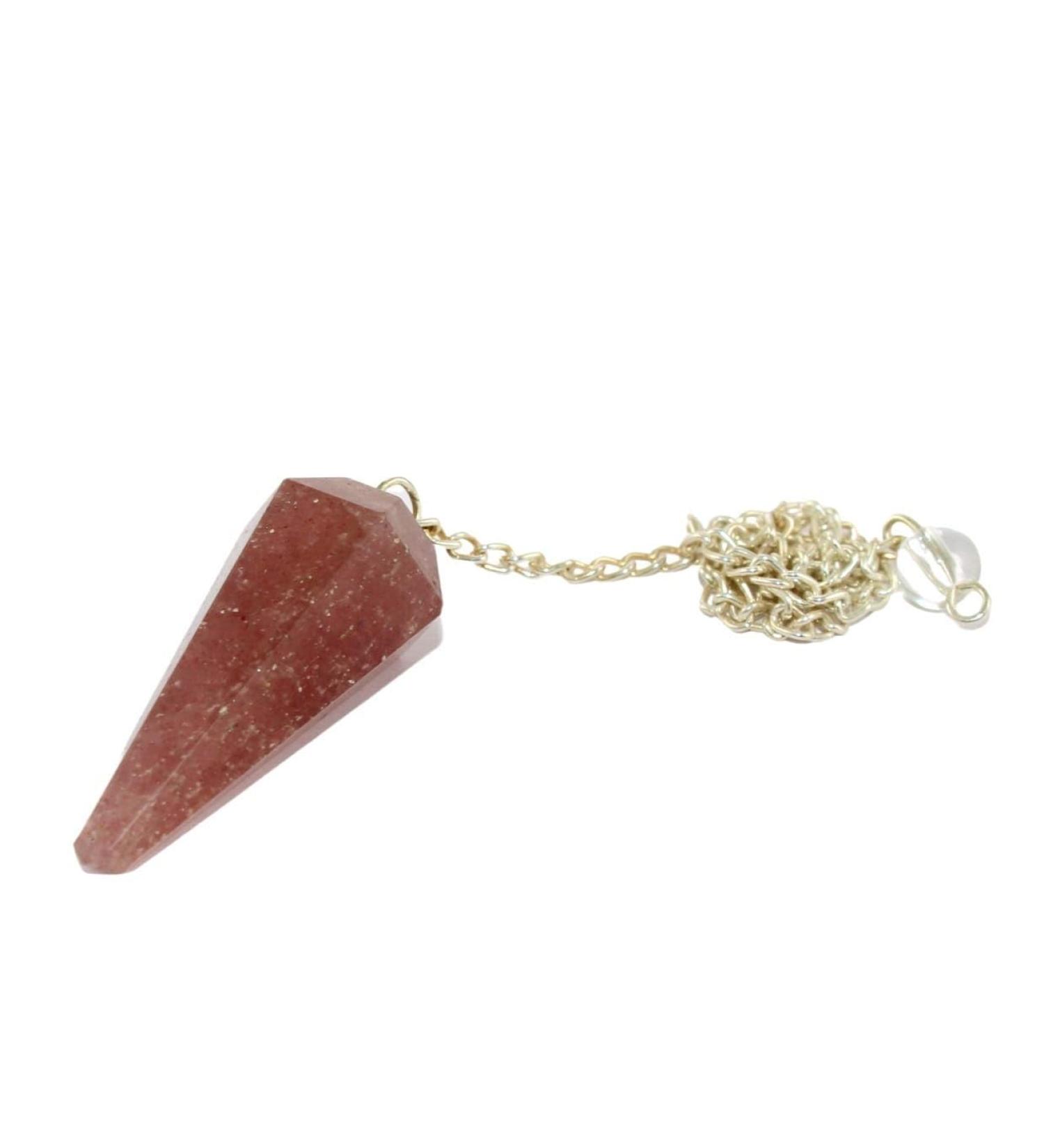 Pandiui23 Natural Strawberry Quartz Pendulum - Hexagonal Vintage Crystal for Chakra Reiki and Meditation - International Shipping Available - Buy Online on GoSupps.com