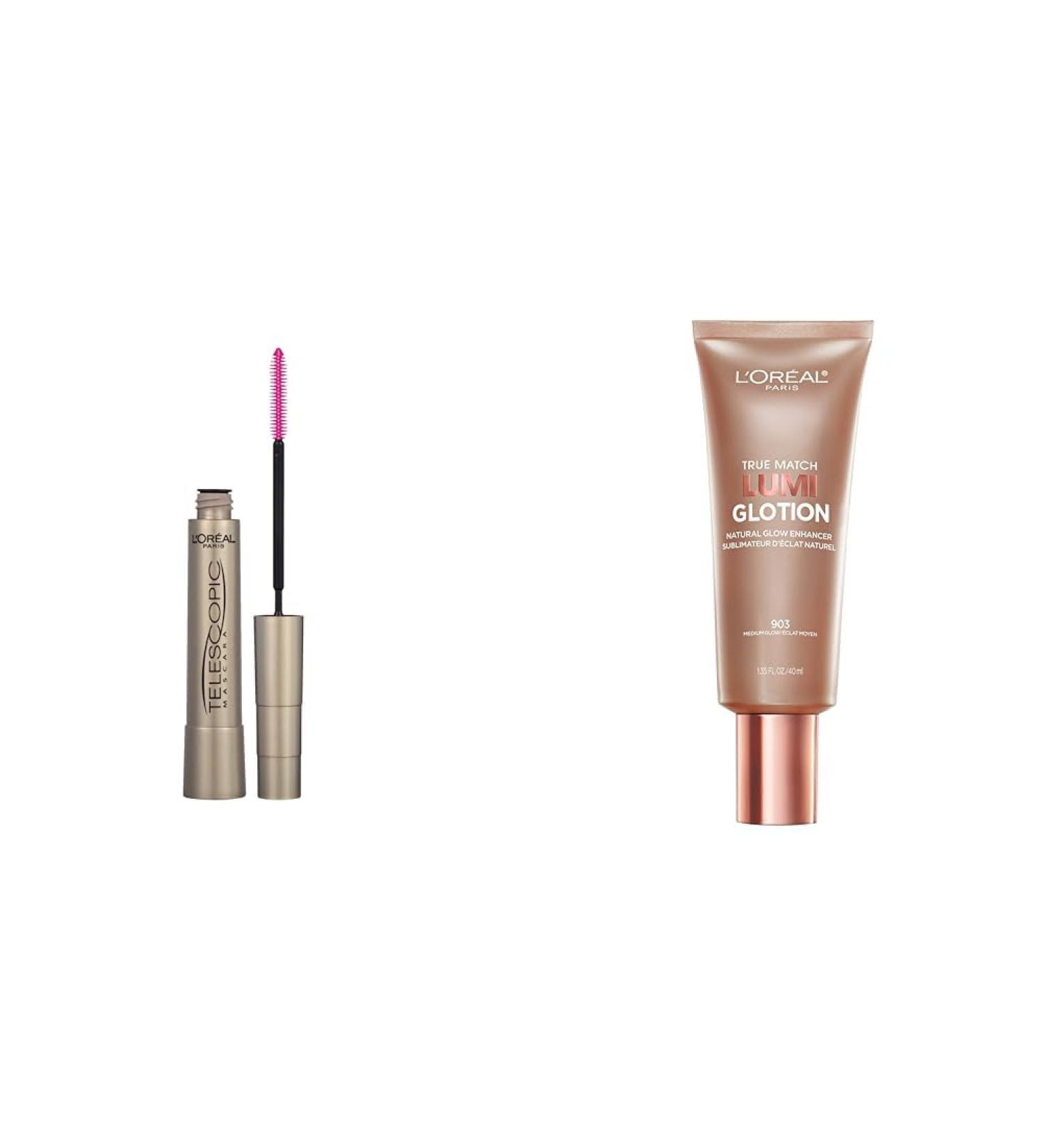 L Or al Paris Telescopic Mascara Eyelash Lengthening Mascara Unique Non-Clumping Formula Deliverin & True Match Lumi Glotion Natural Glow Enhancer Instantly Hydrates and Illuminates Skin Black Mascara + Glow Enhancer 40 Ml - Buy Online on GoSupps.com