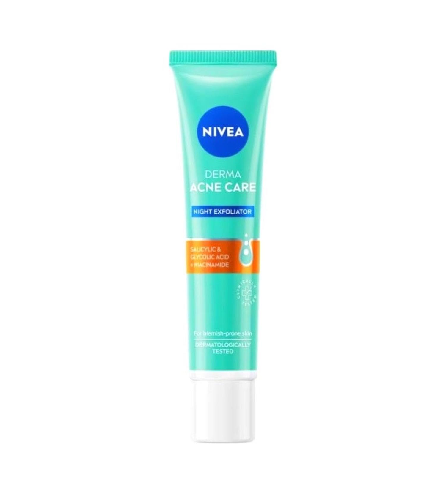 NIVEA Derma Acne Care Night Exfoliator with Salicylic Acid Glycolic Acid Niacinamide for Blemish-Prone Skin 40ml - Buy Online on GoSupps.com