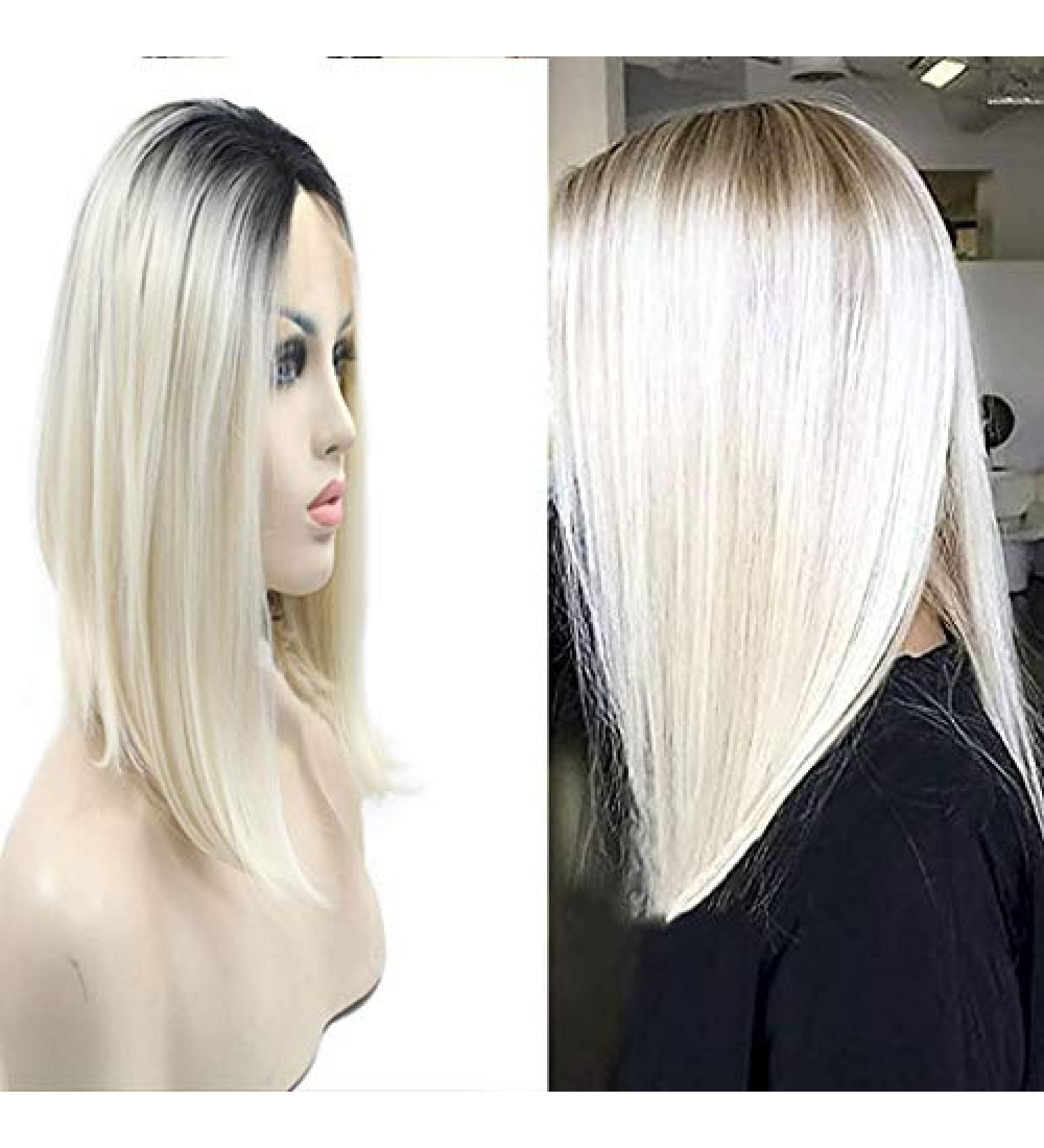 Platinum Blonde Ombr Lace Front Wig for Women Short Smooth Bob