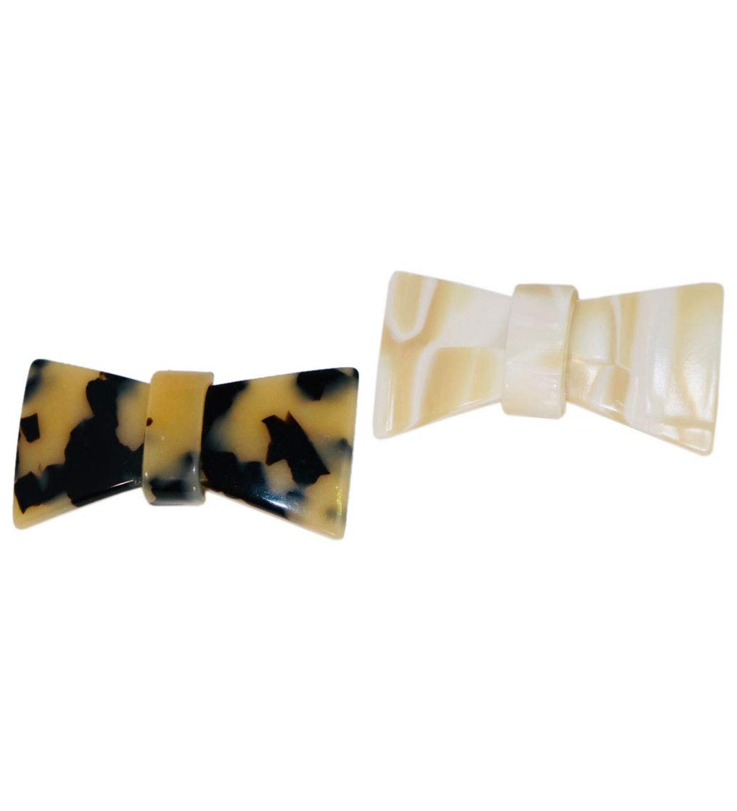 French Amie Classy Bow Cream Ivory & White Tokyo Handmade Celluloid Acetate Hair Clip Barrettes - Set of 2 - Buy Online on GoSupps.com