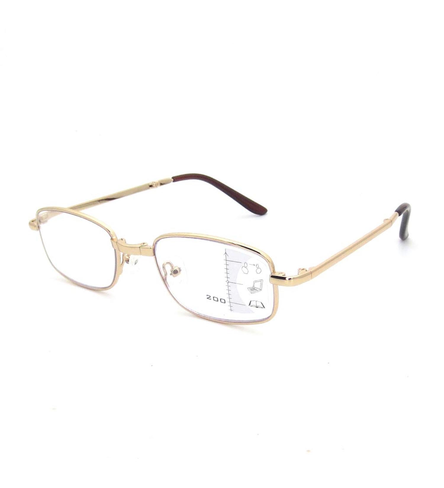 Buy Anti Blue Light Multifocal Progressive Folding Reading Glasses - 2 Pairs for Men & Women - Gold Metal - 3.0x - Buy Online on GoSupps.com