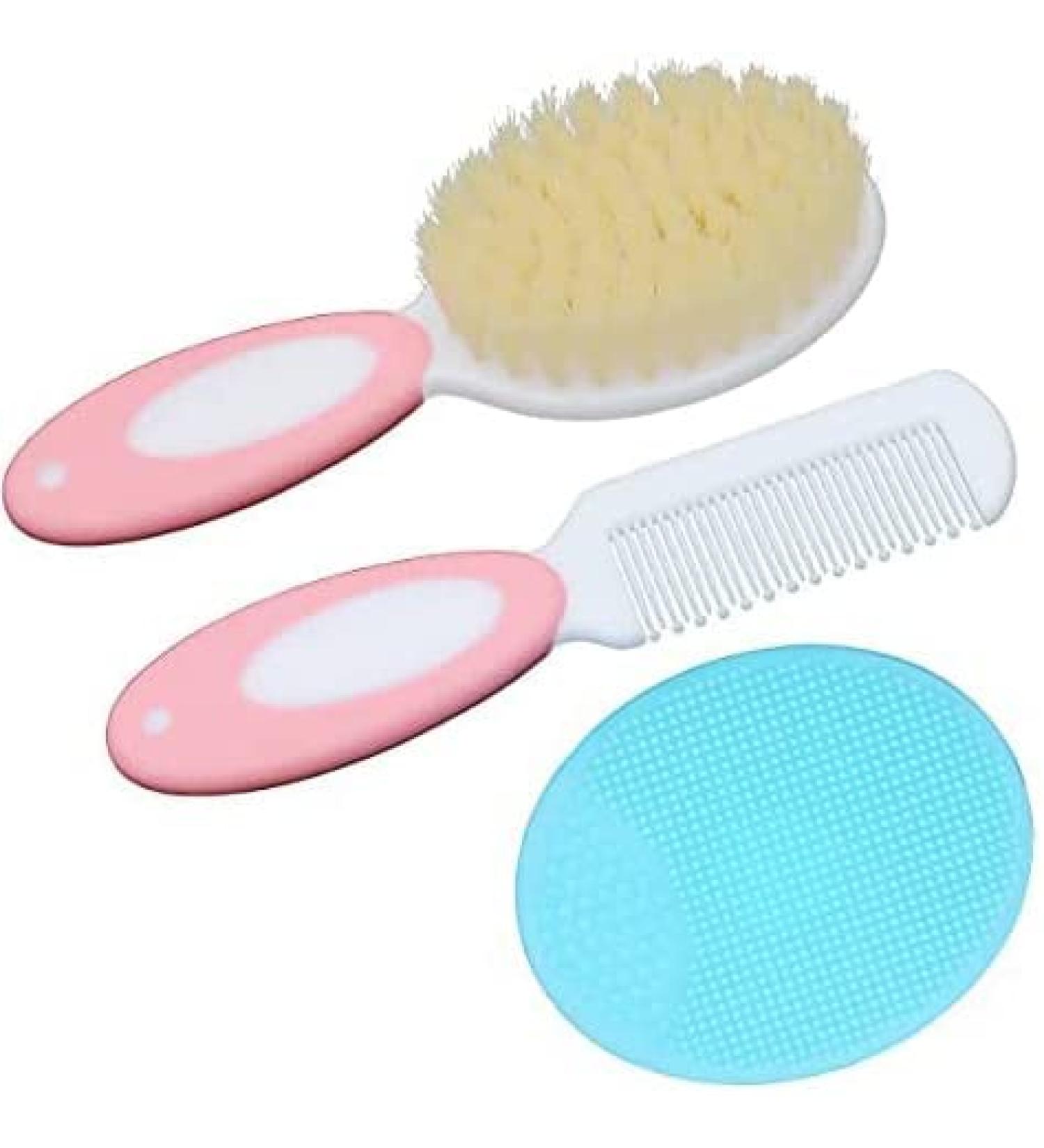 Newborn Baby Girl Hair Brush Set - Natural Soft Goat Bristle - Perfect Registration Gift (Pink) - Buy Online on GoSupps.com