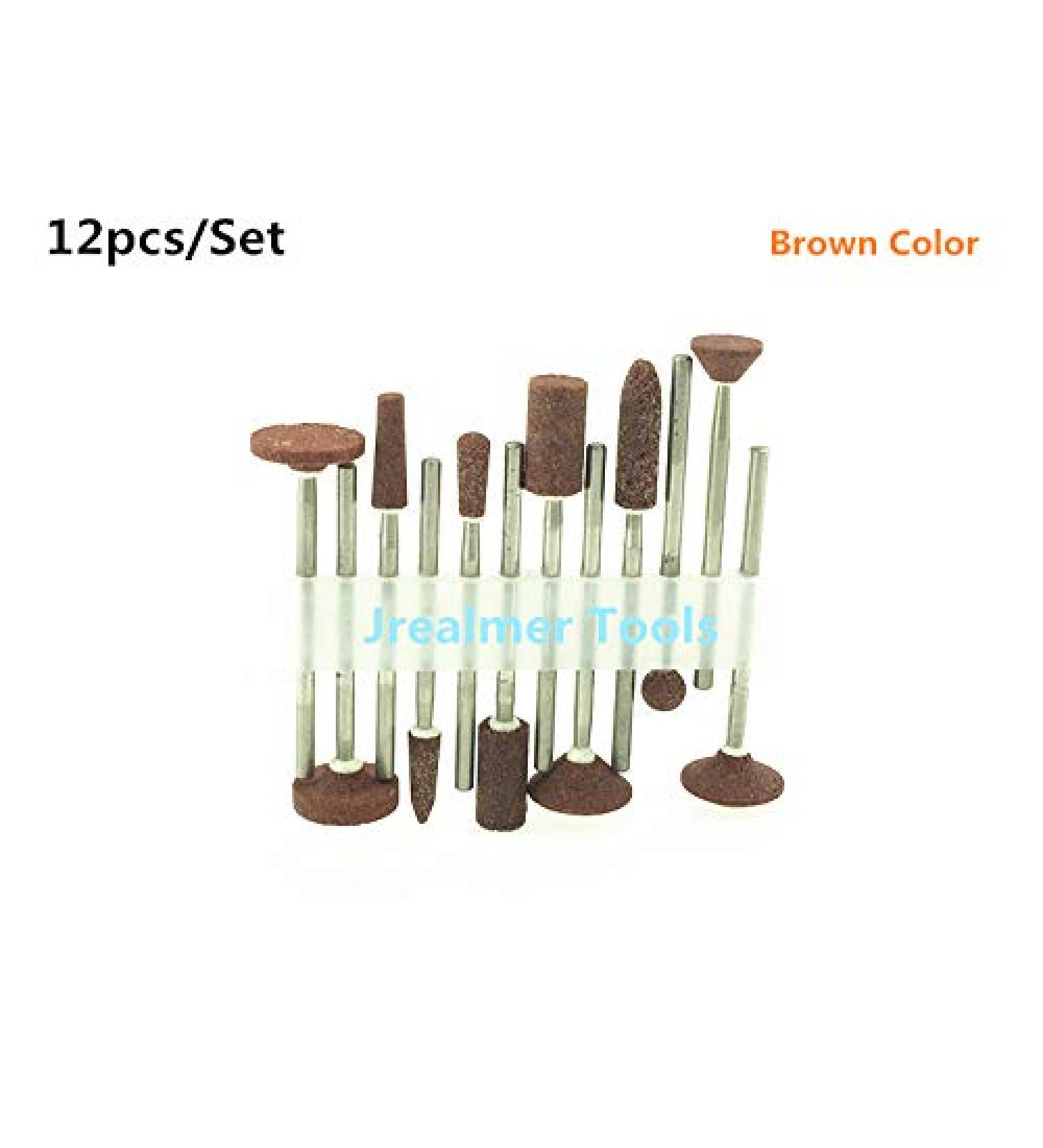 Maslin 12pcs/Set Assorted Ceramic Stone Nail Drill Bit 3/32"Burr Bits for Manicure Drill Access Mounted Points - (Color: Brown)