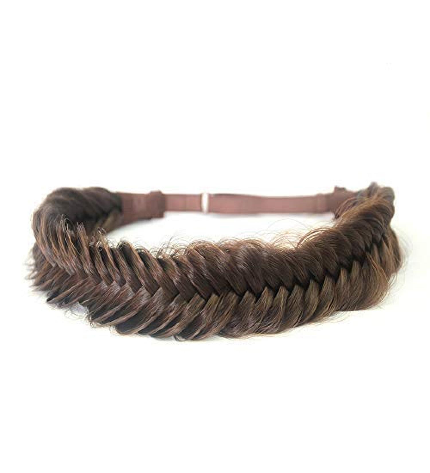 Bobiya Wide Fishtail Art Hair Braids Headband - Classic Dark Brown Braided Elastic Stretch Beauty Accessory - Buy Online on GoSupps.com