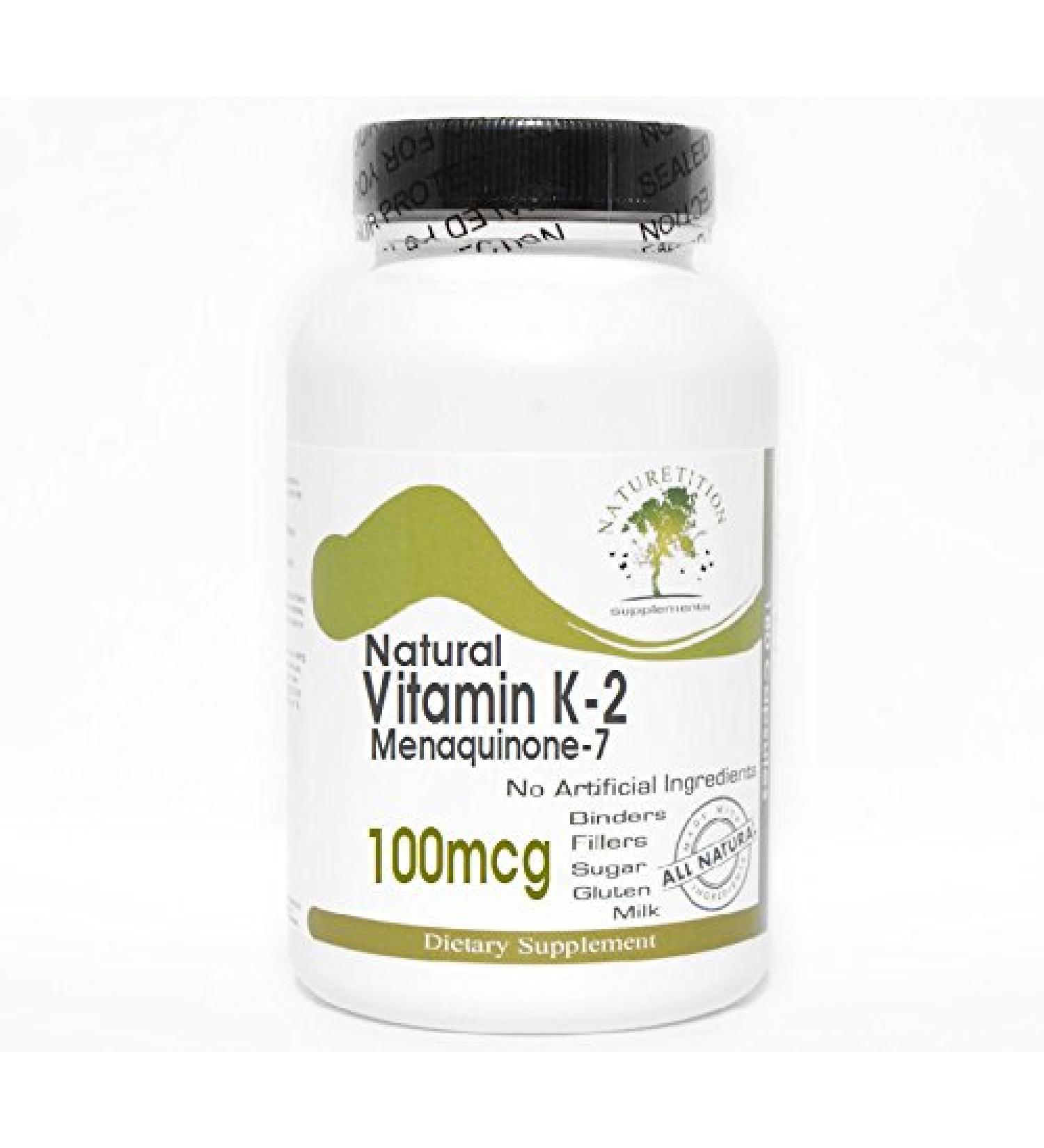 Natural Vitamin K-2 100mcg Menaquinone-7 200 Capsules - No Additives Naturetition Supplements