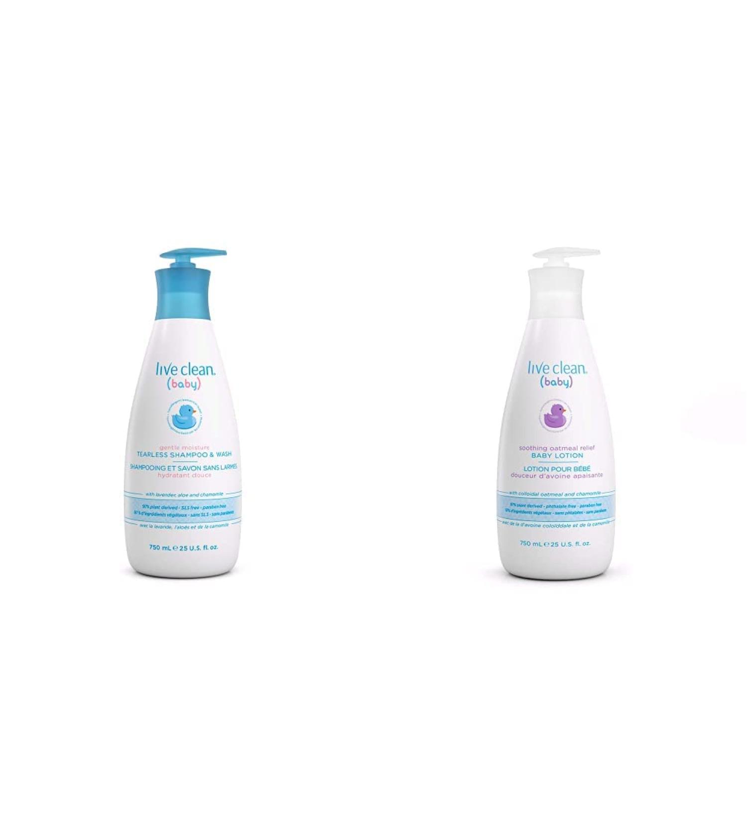 Live Clean Baby TEARLESS SHAMPOO & WASH 750 mL + Baby Lotion Soothing Oatmeal Relief 750 mL | Organic Eco Friendly Bundle Shampoo + Baby Lotion - Buy Online on GoSupps.com