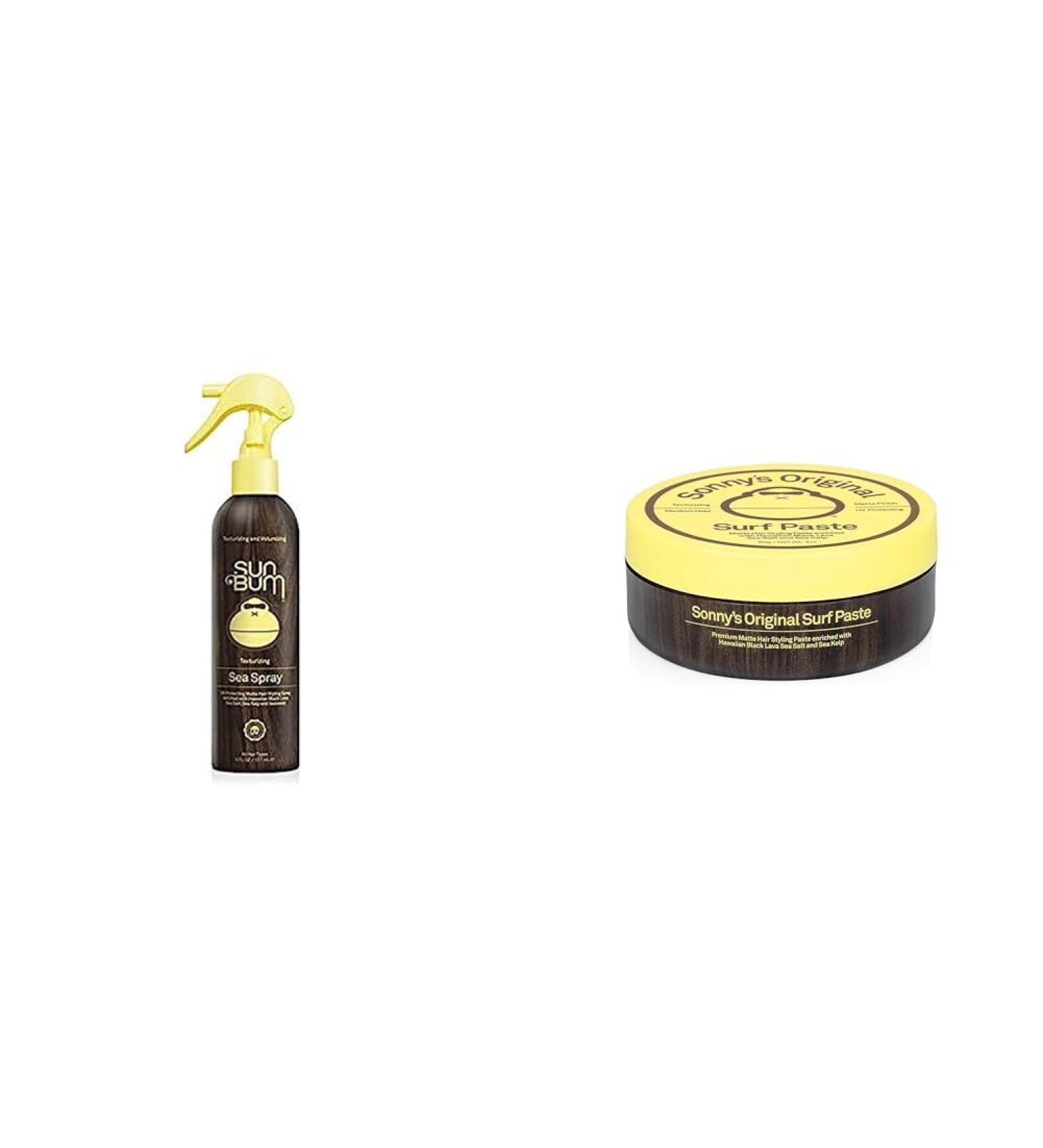 Sun Bum Sea Spray|Texturizing and Volumizing Sea Salt Spray | UV Protection With a Matte Finish | Medium Hold | For All Hair Types | 6 FL OZ Bottle Clear & Sonny's Original Surf Paste - Buy Online on GoSupps.com