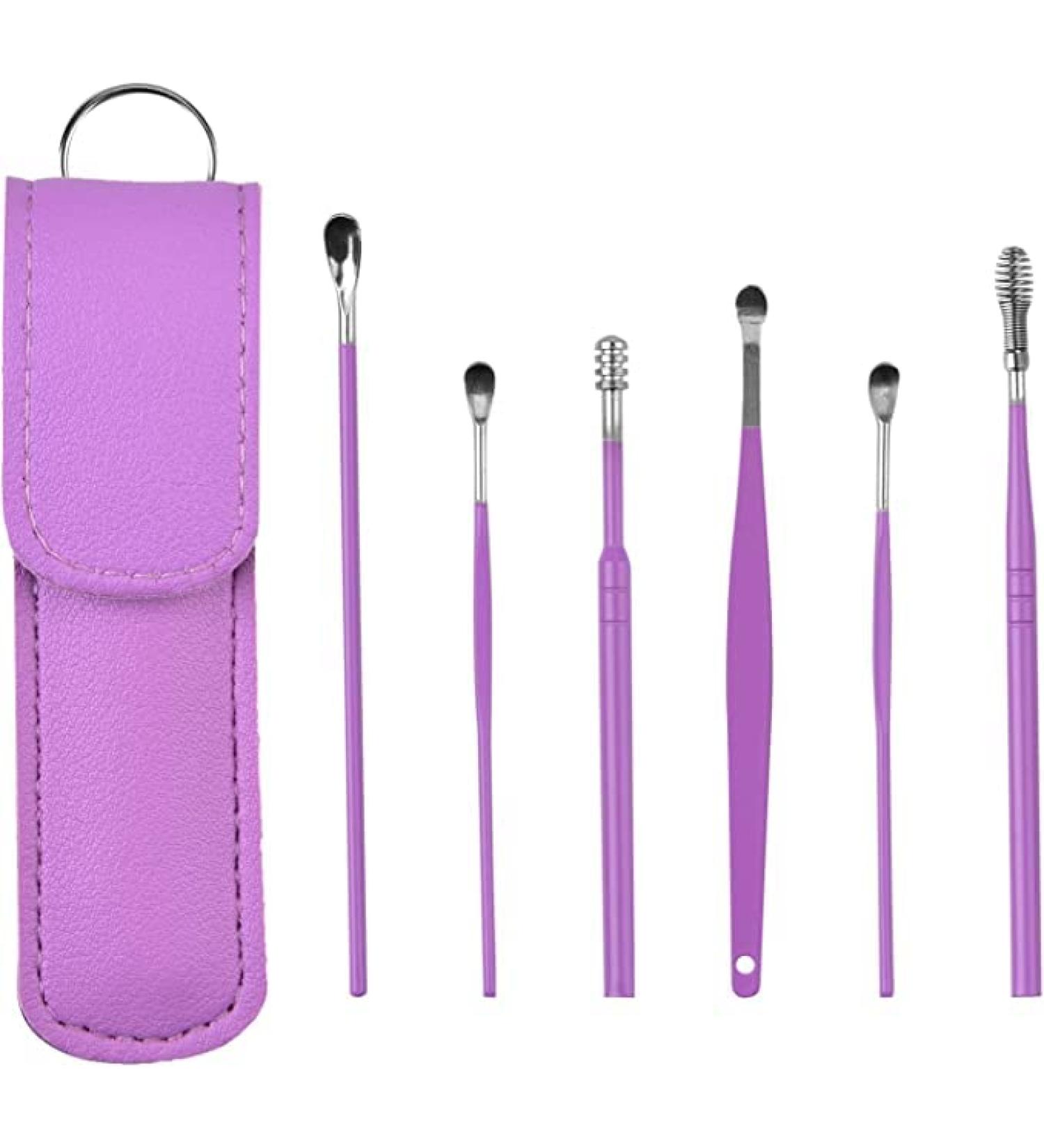 Ear Pick Earwax Removal Kit Ear Cleansing Tool Set 6-in-1 Ear Curette Ear Wax Remover Tool(Purple)