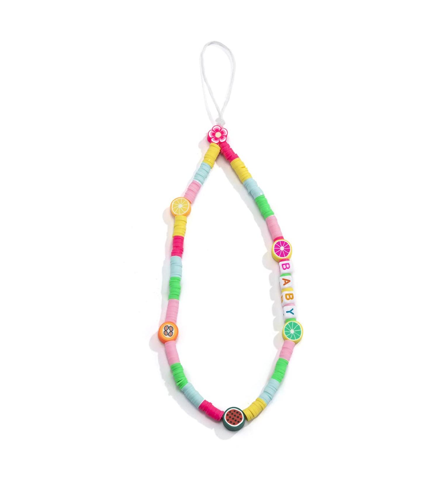 Handmade Colorful Mobile Phone Lanyard - Rainbow Fruit Wrist Strap for Women | Cute Polymer Clay Design - Buy Online on GoSupps.com