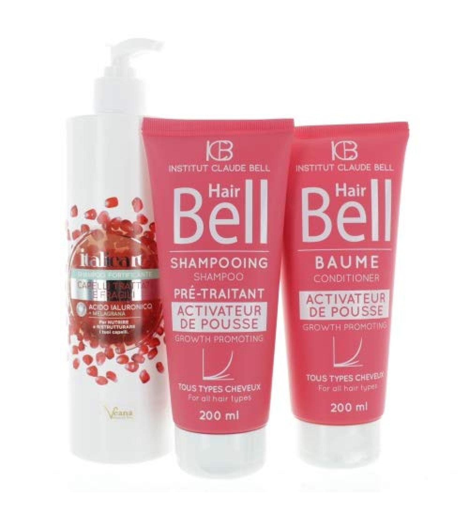  Veana Hyaluronic shampoo with pomegranate 500 ml + HairBell shampoo and conditioner 2 x 200 ml For rapid hair growth for coloured fragile damaged dry and normal hair. - Buy Online on GoSupps.com