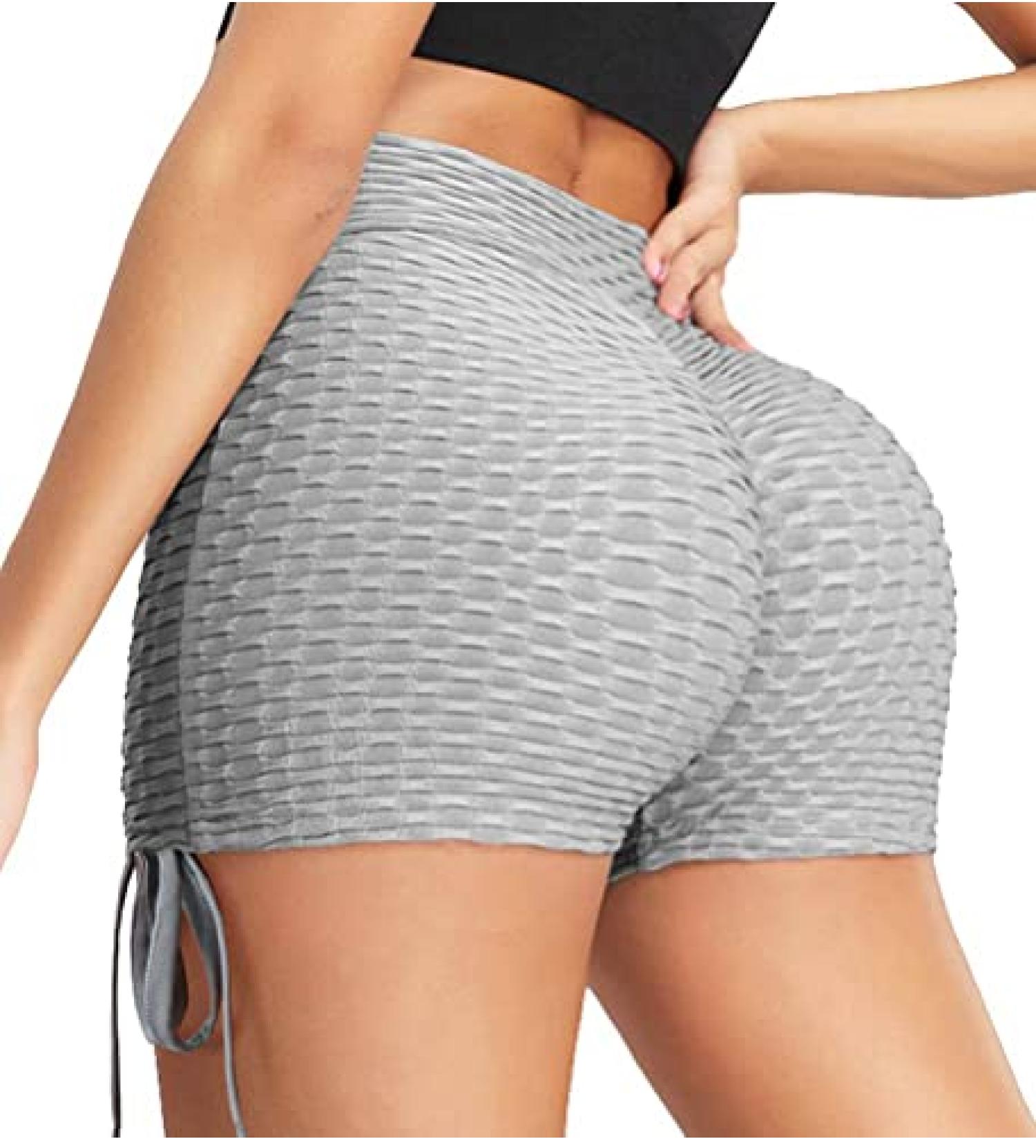 BURUNST High Waist Butt Lifting Yoga Shorts | Ruched Running Booty Shorts - Grey, Small - Buy Online on GoSupps.com