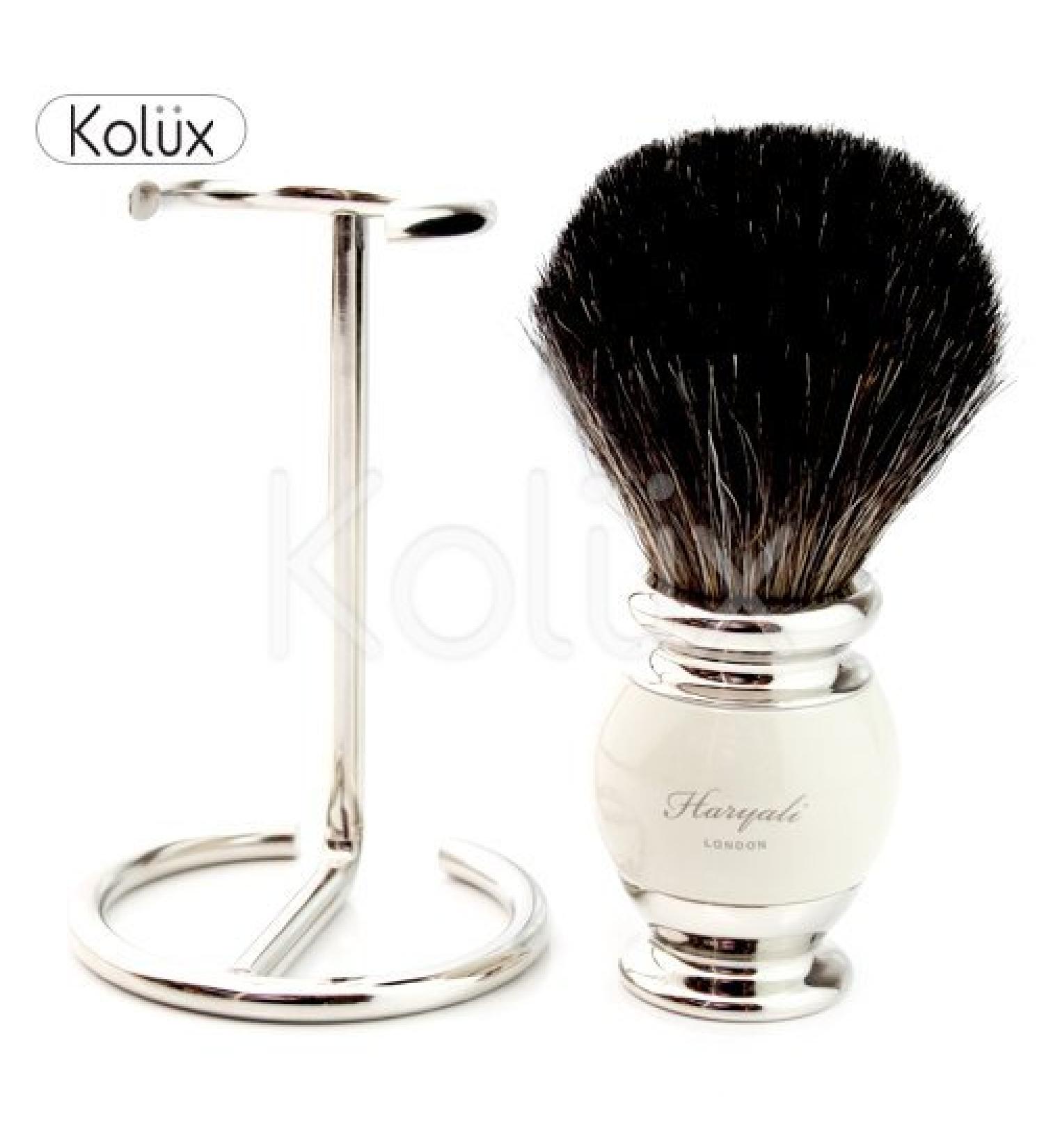 Mens Shaving Pure Black Badger Hair Shaving Brush + Free Brush Holder by KOLUX