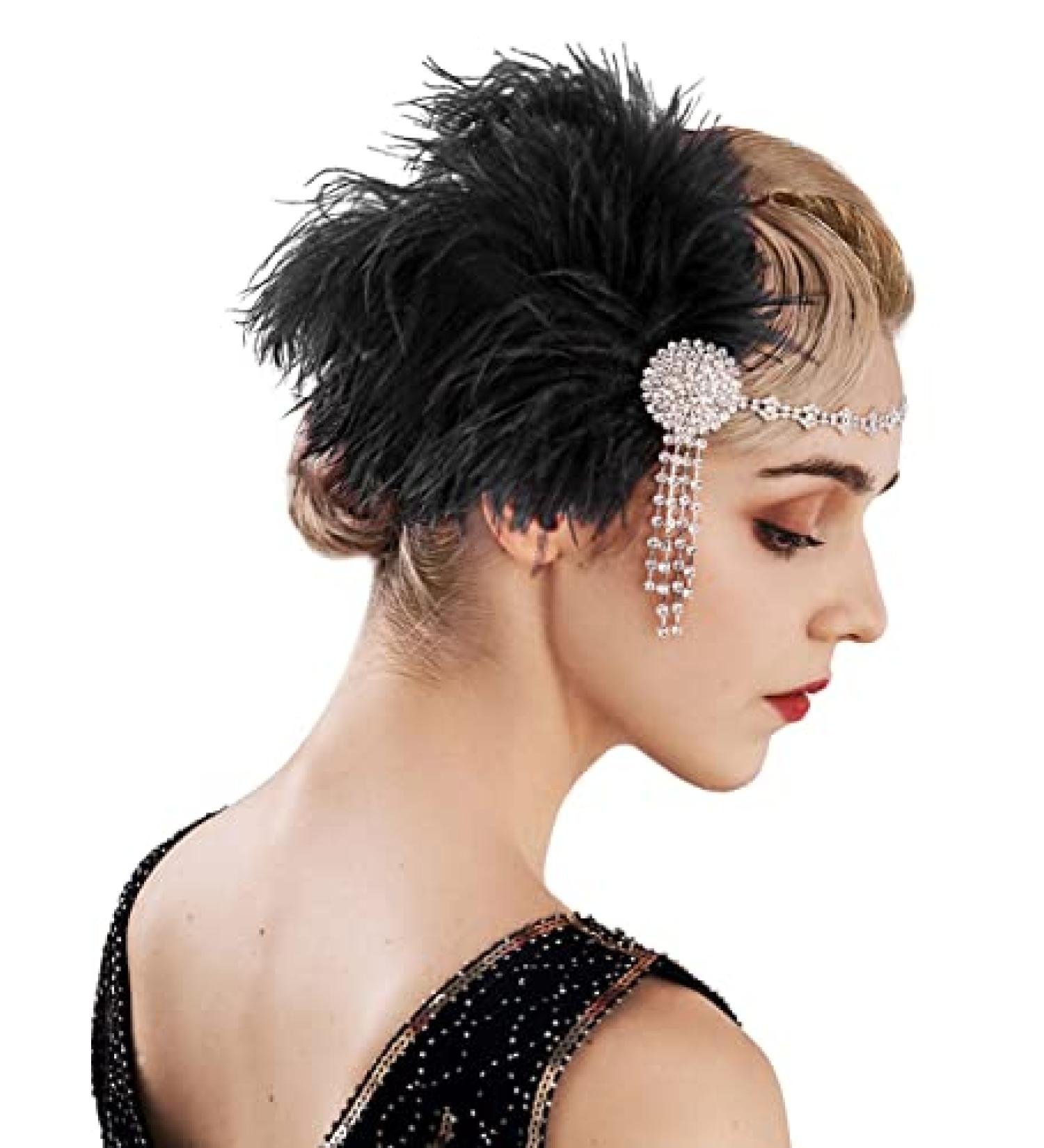 Sweetv 1920s Flapper Headband | Rhinestone Feather Great Gatsby Hair Accessory - Buy Online on GoSupps.com
