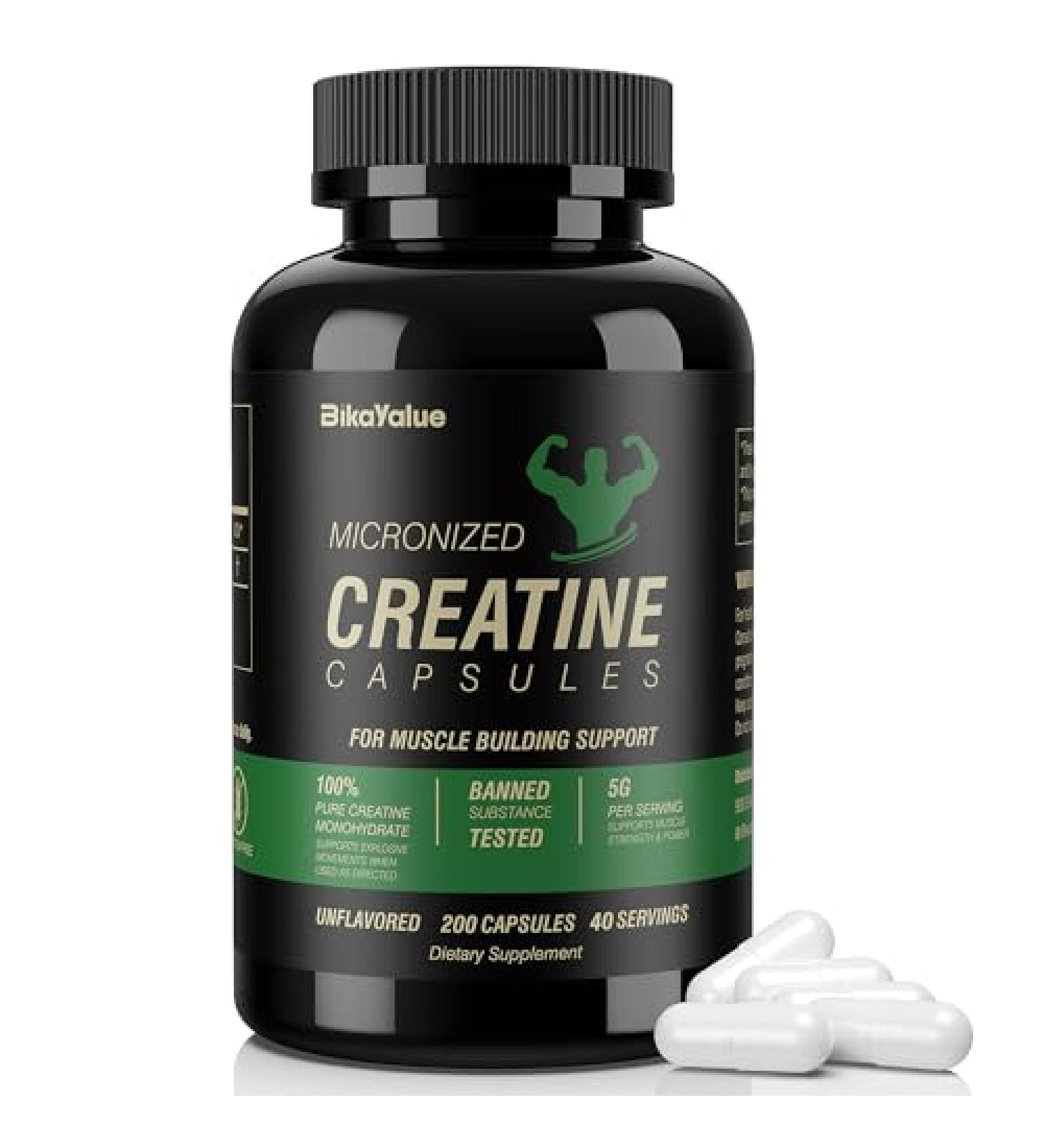 Micronized Creatine Monohydrate Capsules - 200 Count | Boost Muscle Strength & Performance | Gluten Free Supplement for Men & Women | 40 Servings - Buy Online on GoSupps.com